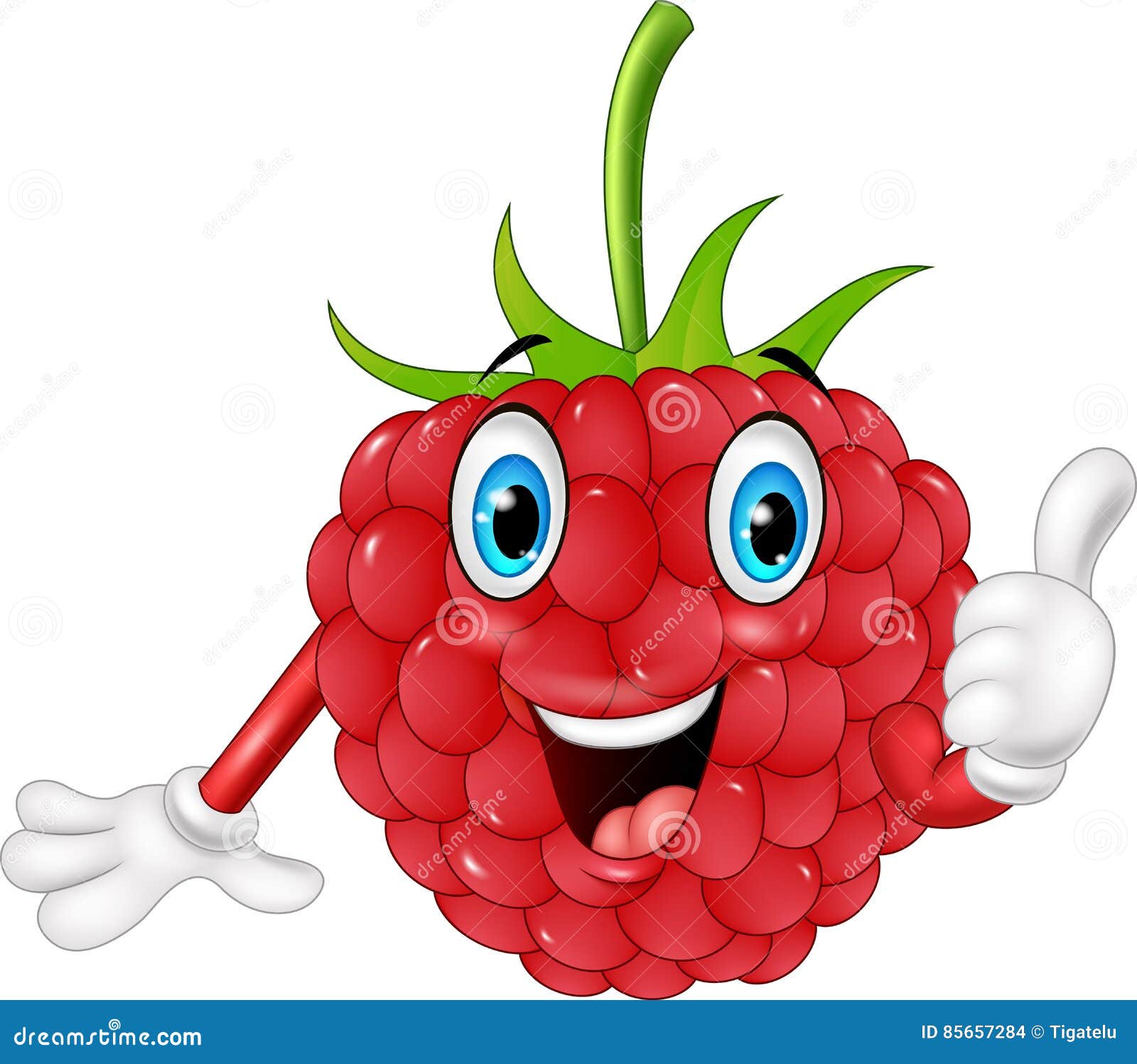Cartoon Raspberry With Green Leaves Isolated On White Background Vector ...