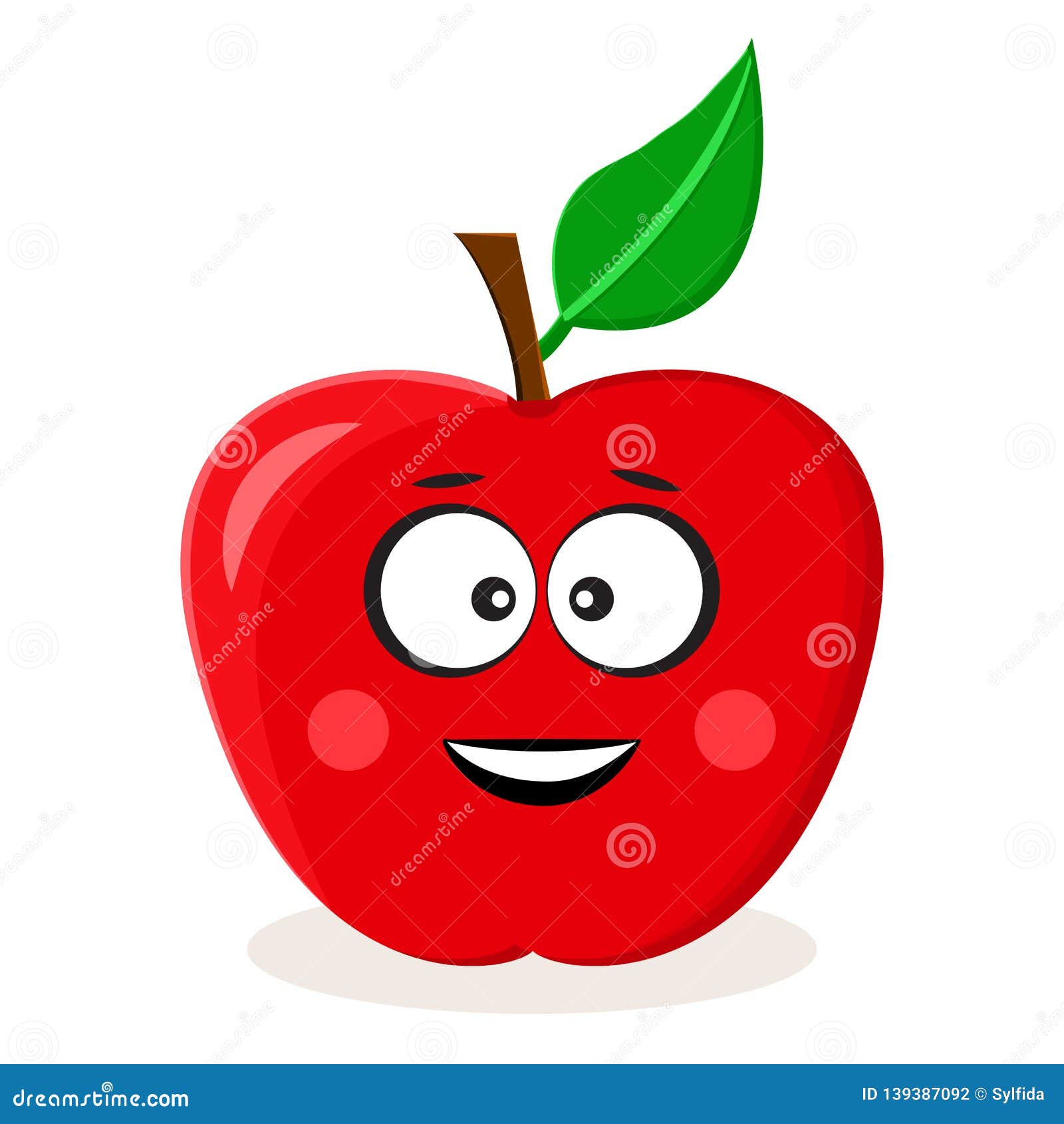Cartoon Red Apple. Fruit Emoticon. Vector Illustration Stock