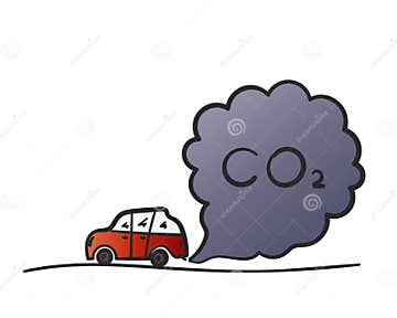 Cartoon Red Car Blowing Exhaust Fumes, Color Doodle CO2 Smoke Cloud ...