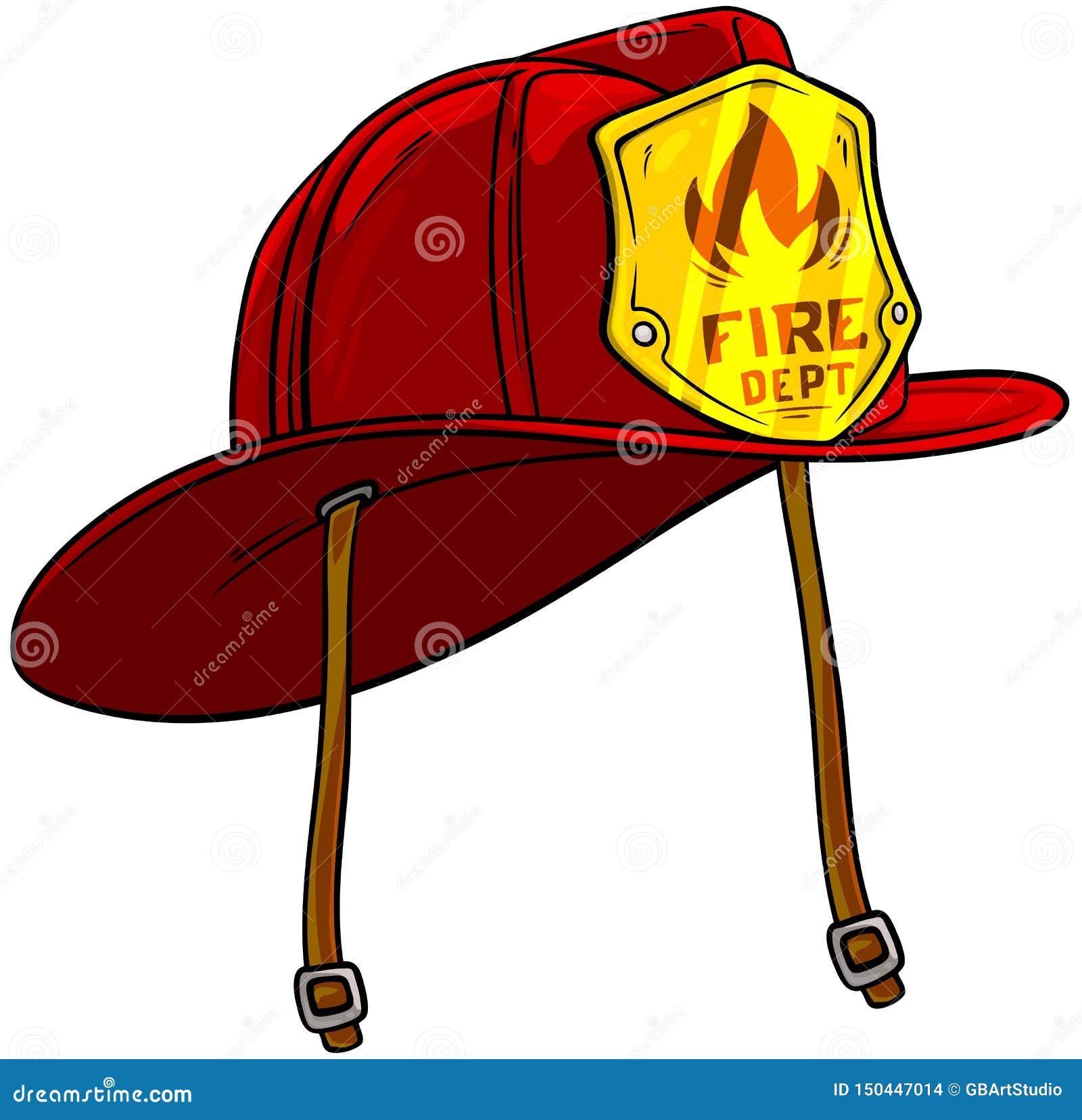 cartoon red firefighter helmet with golden badge