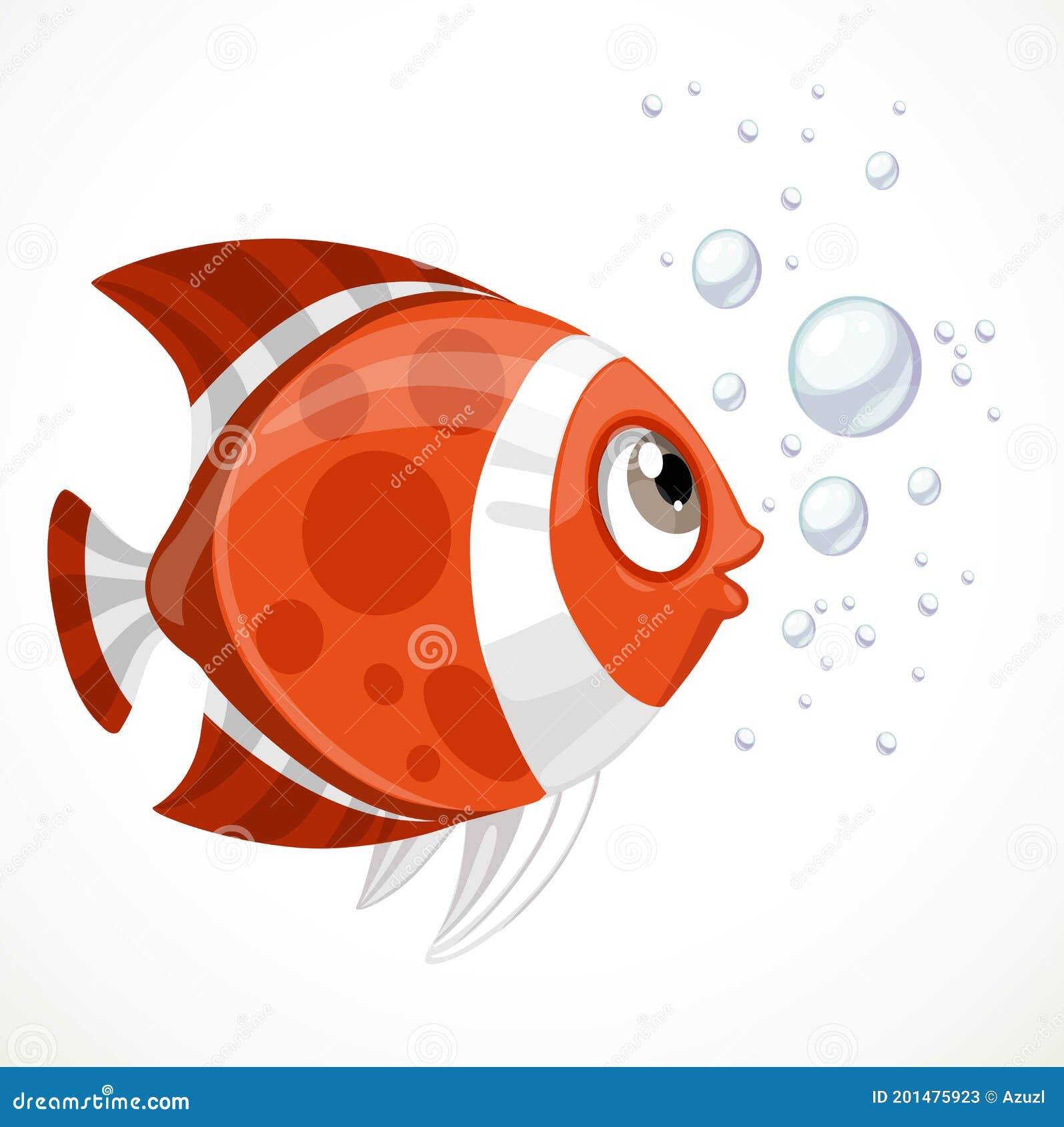 Cartoon Red Fish with Bubbles Isolated on a White Background Stock