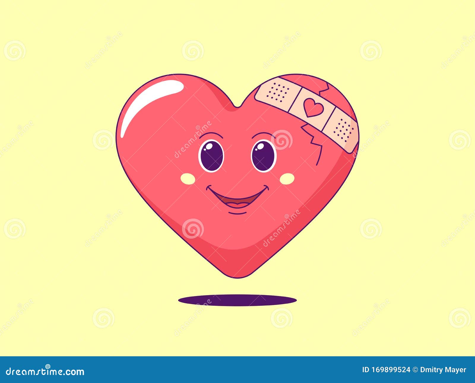 Cartoon Red Heart with Patch on the Crack. Cute and Friendly Character ...