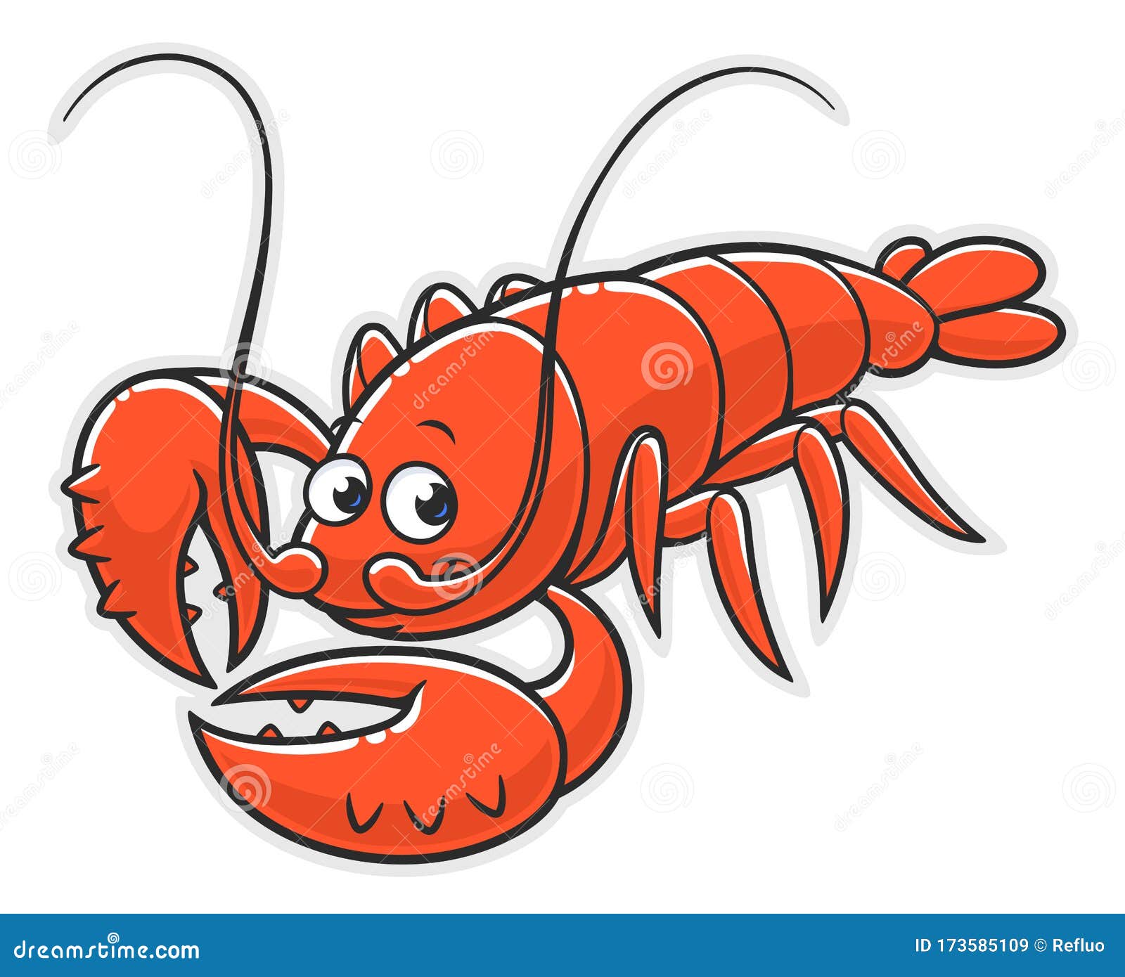 Cartoon Red Lobster on the White Background Stock Vector Illustration
