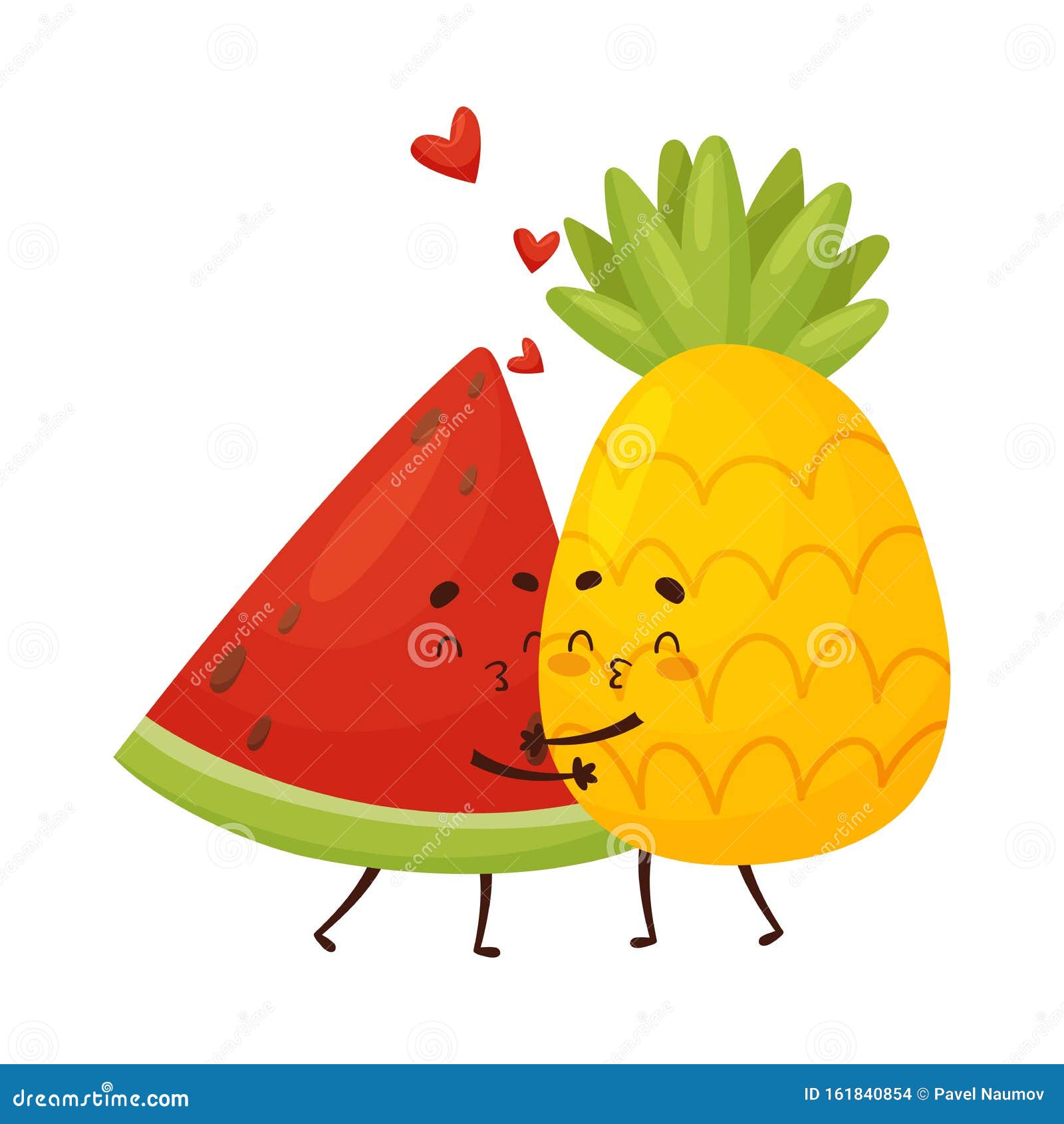 Humanized Slice of Watermelon and Pineapple are Hugged. Vector