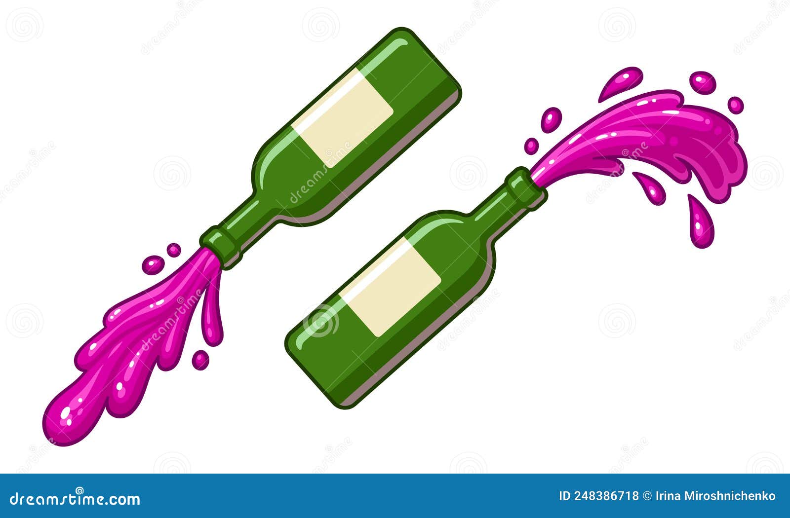 cartoon red wine bottle pouring and splashing