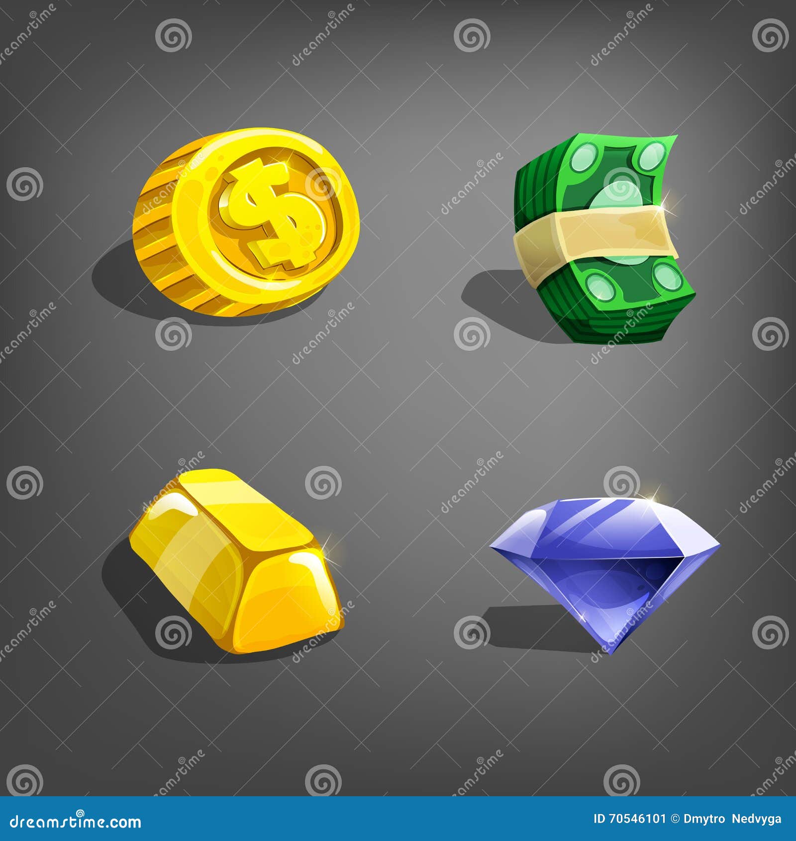 Cartoon Resource Icons for Game User Interface. Stock Vector