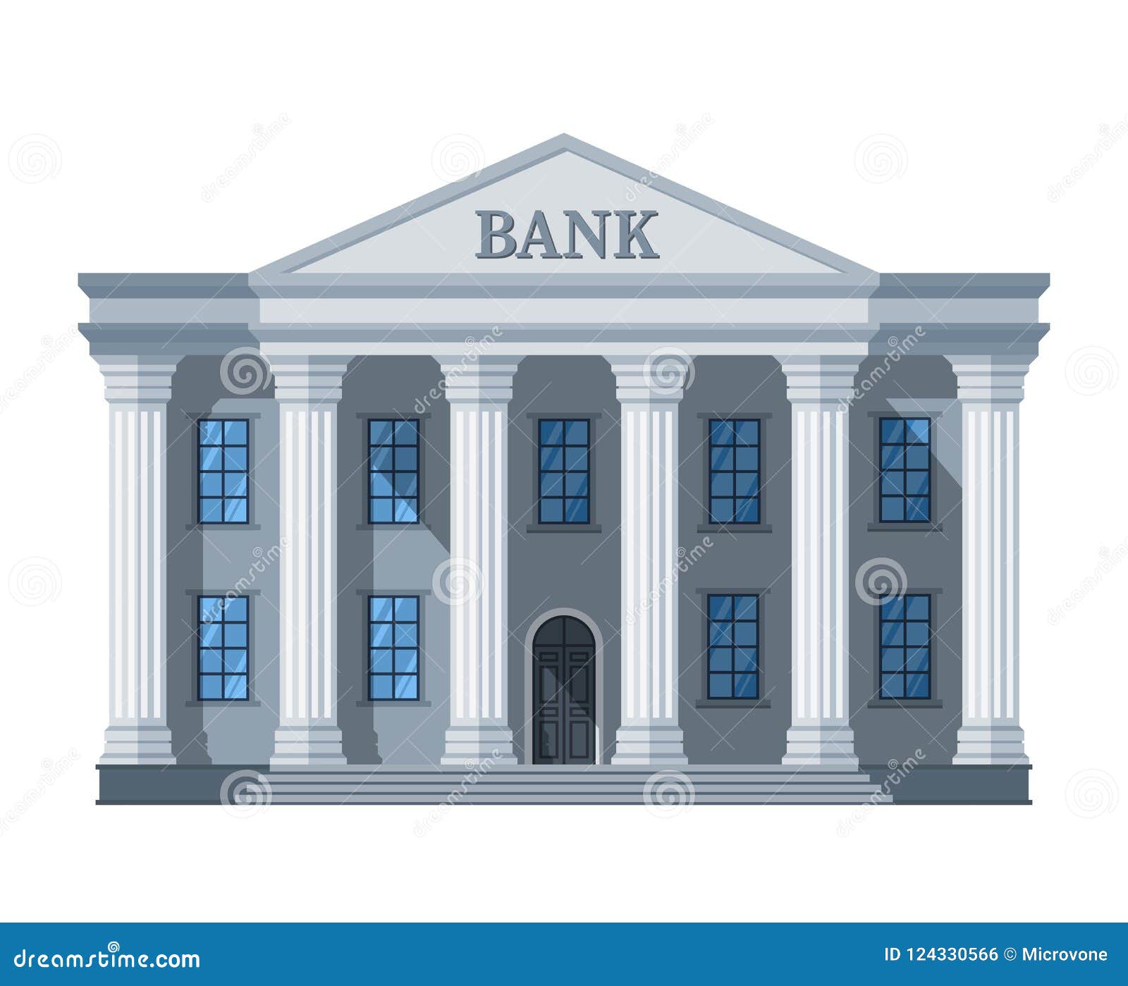 cartoon retro bank building or courthouse with columns    on white background