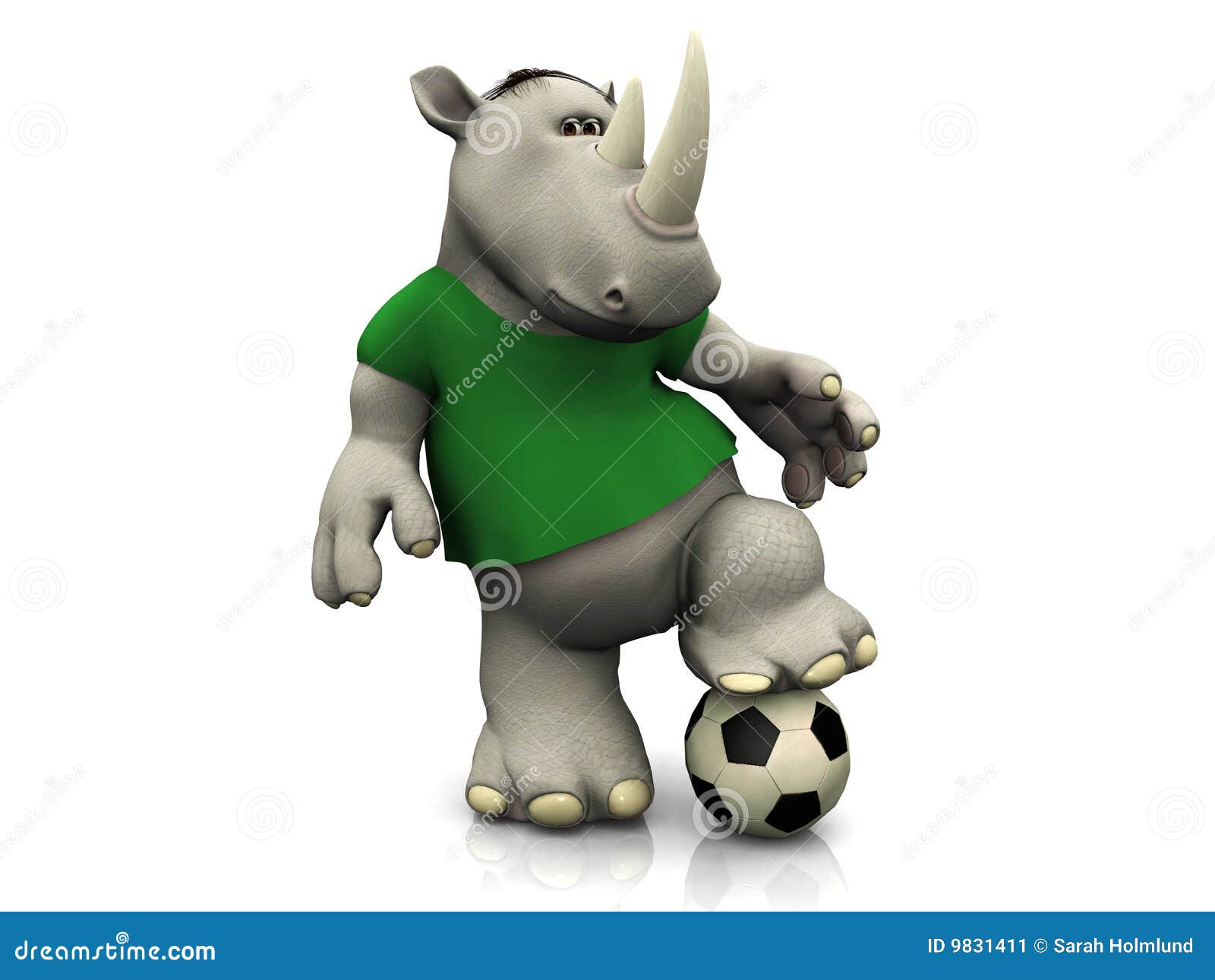 Cartoon Rhino Posing with Soccer Ball. Stock Illustration