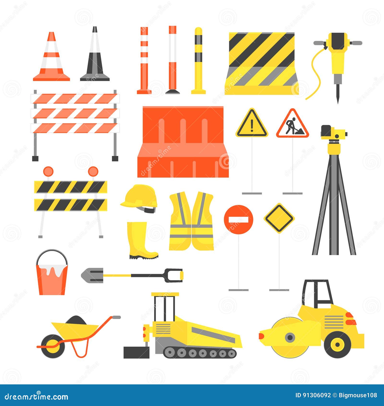 Cartoon Road Construction Color Icons Set. Vector Stock Vector ...