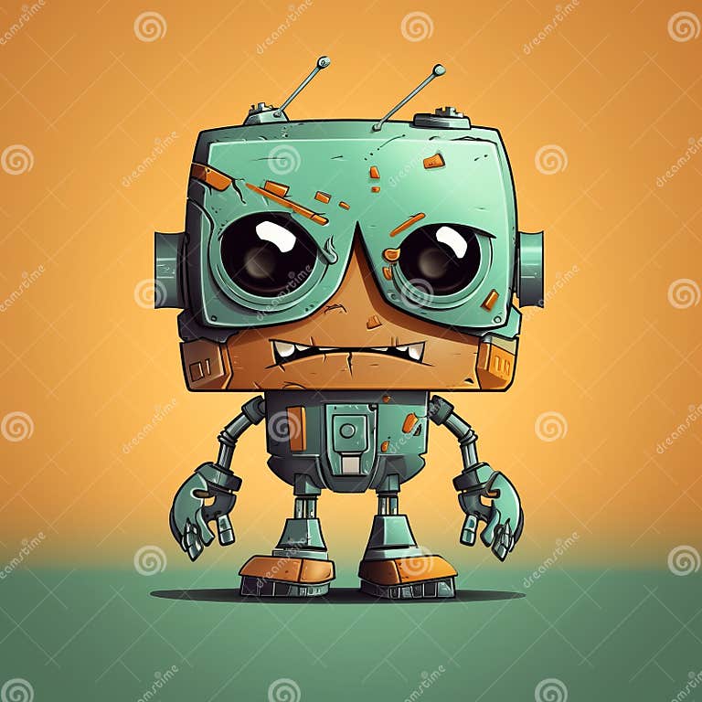 A Cartoon Robot with Big Eyes on an Orange Background Stock Image