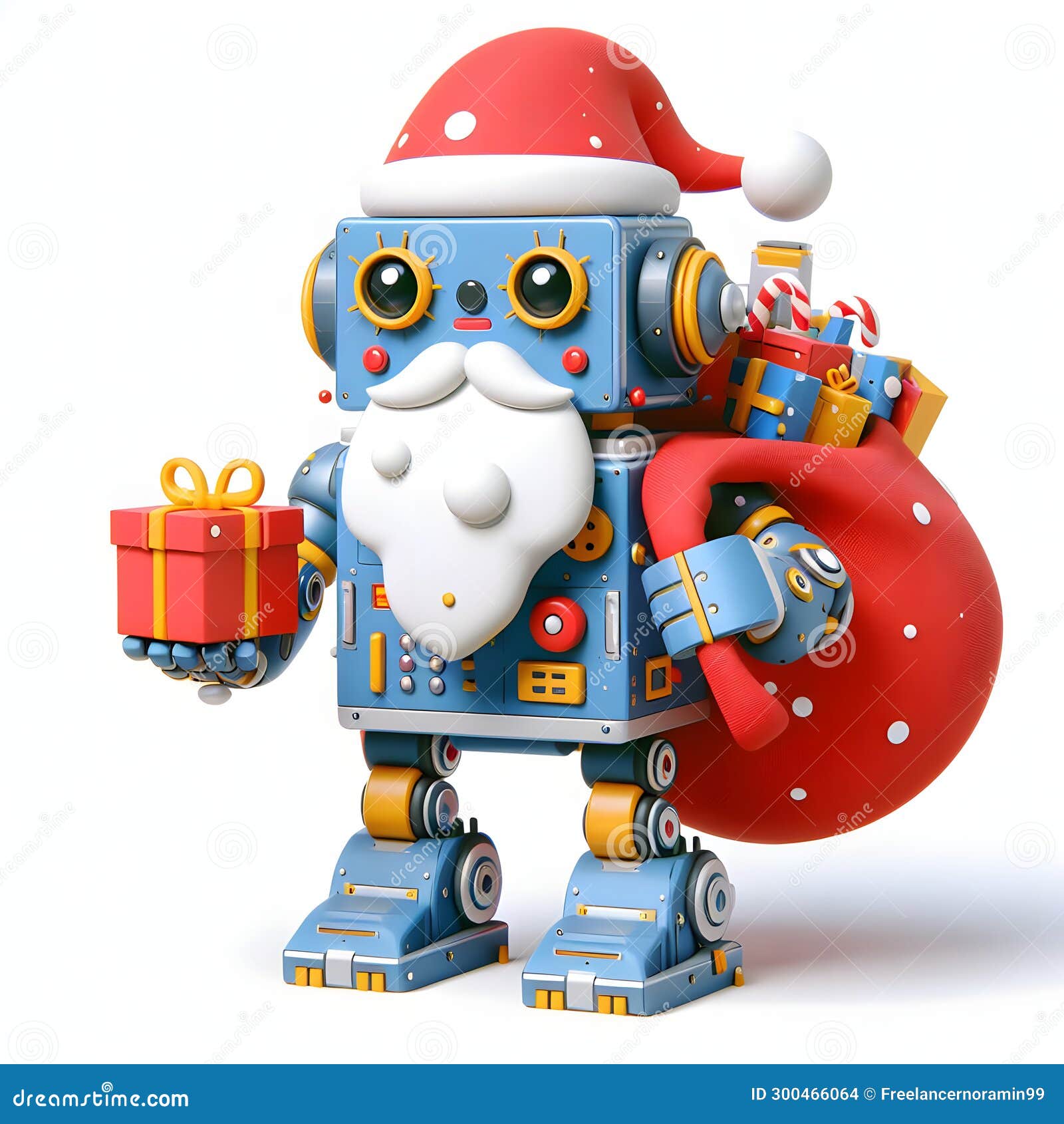 Cartoon Robot Santa Claus with Gift Boxes. Isolated on a White ...