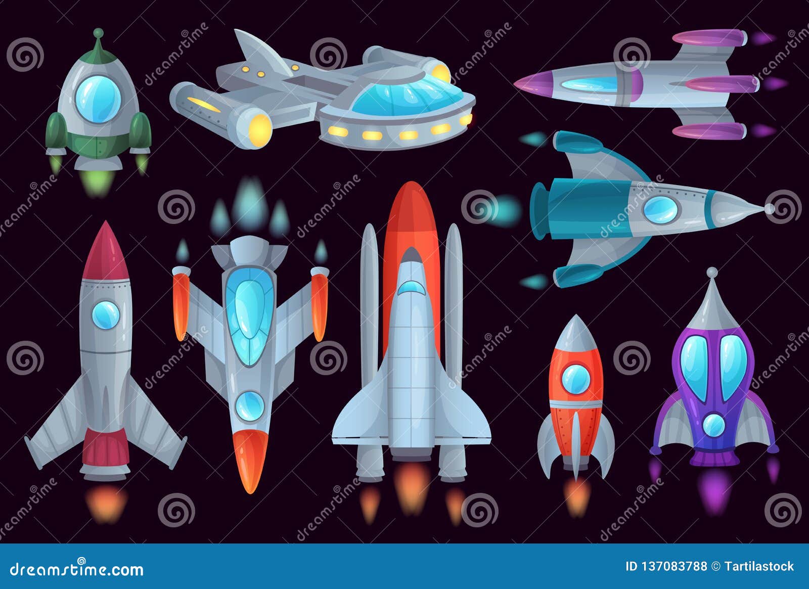 Cartoon Rockets. Space Rocketship, Aerospace Rocket and Spacecraft Ship  Isolated Vector Illustration Set Stock Vector - Illustration of cute,  future: 137083788