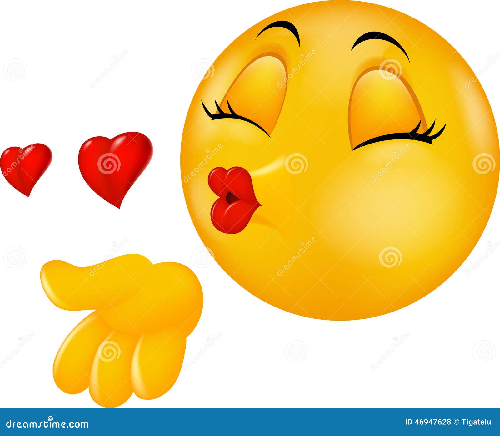 cartoon round kissing face emoticon making air kiss