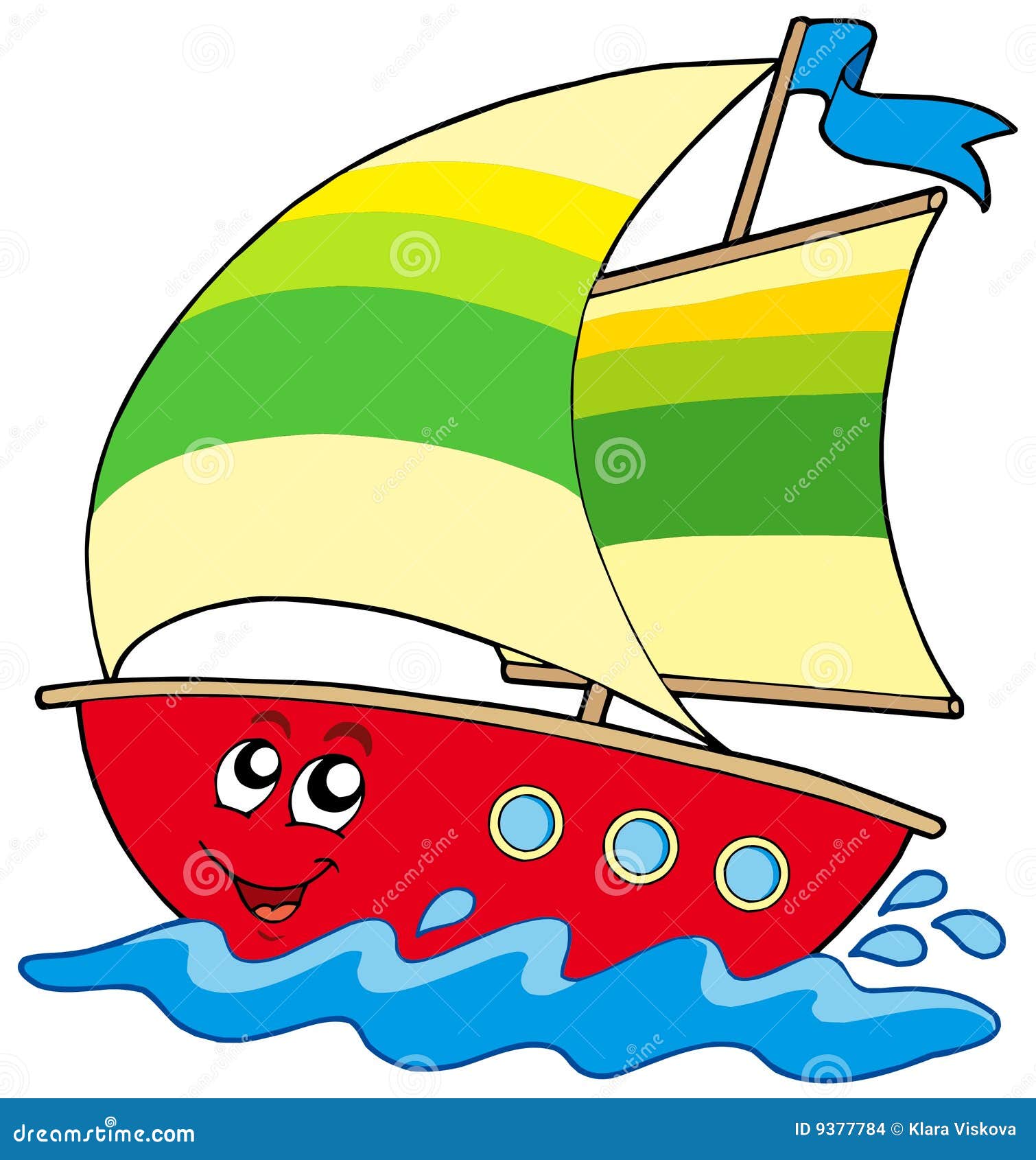 Cartoon sailboat on white background - vector illustration.