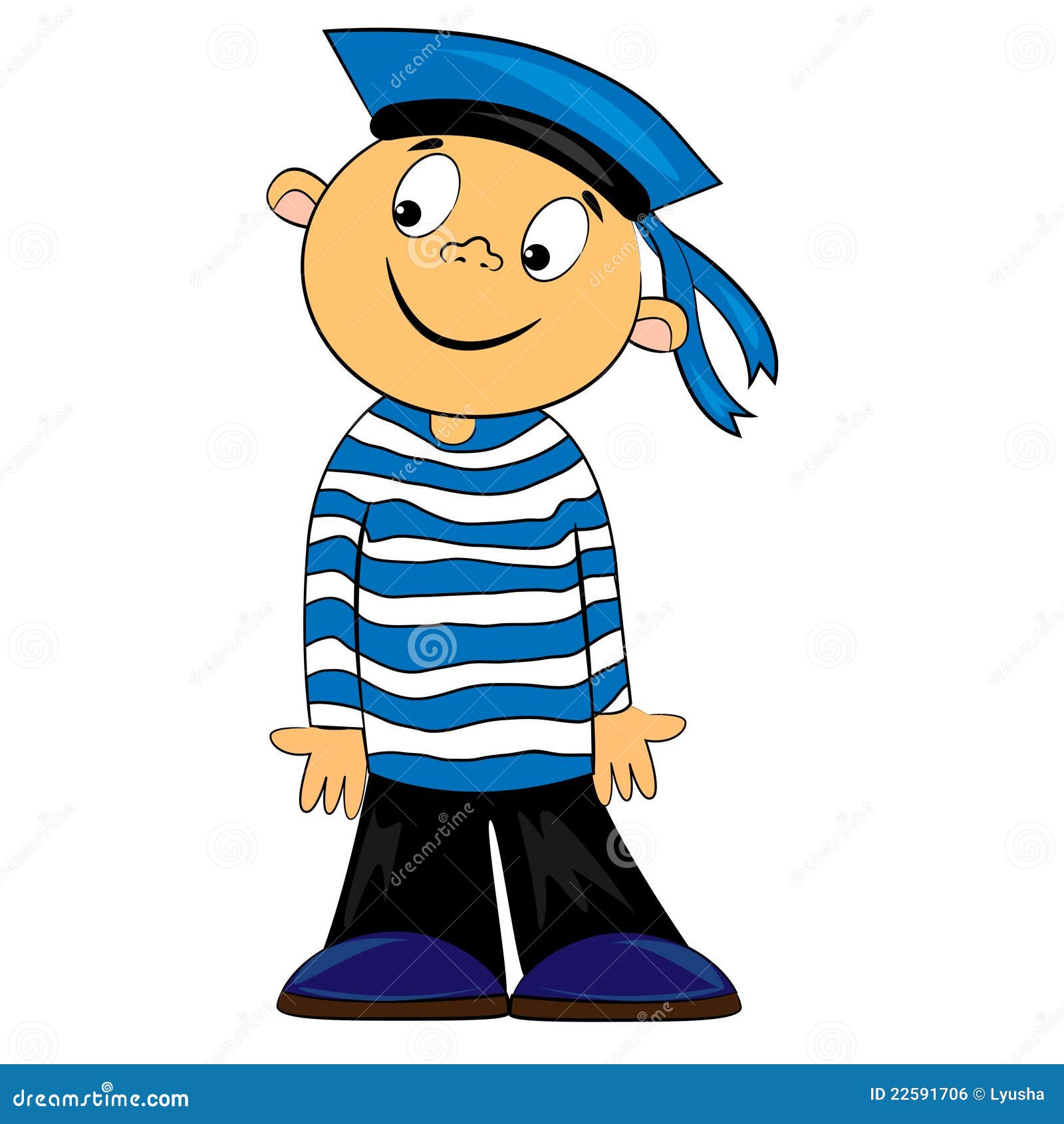 Cartoon Sailor Kid In Striped Shirt. Image Stock 