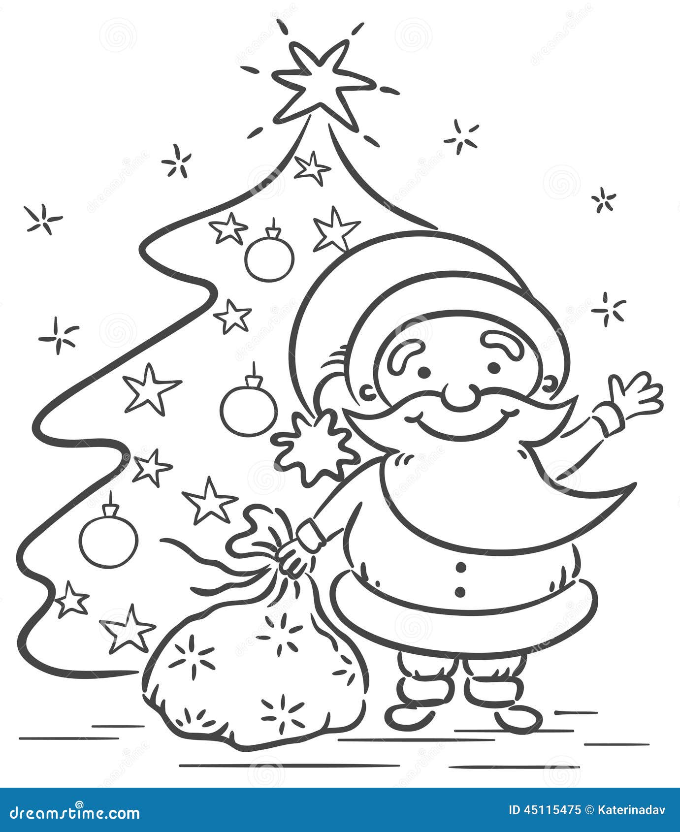 Cartoon Santa With Presents And Christmas Tree Stock Vector - Image