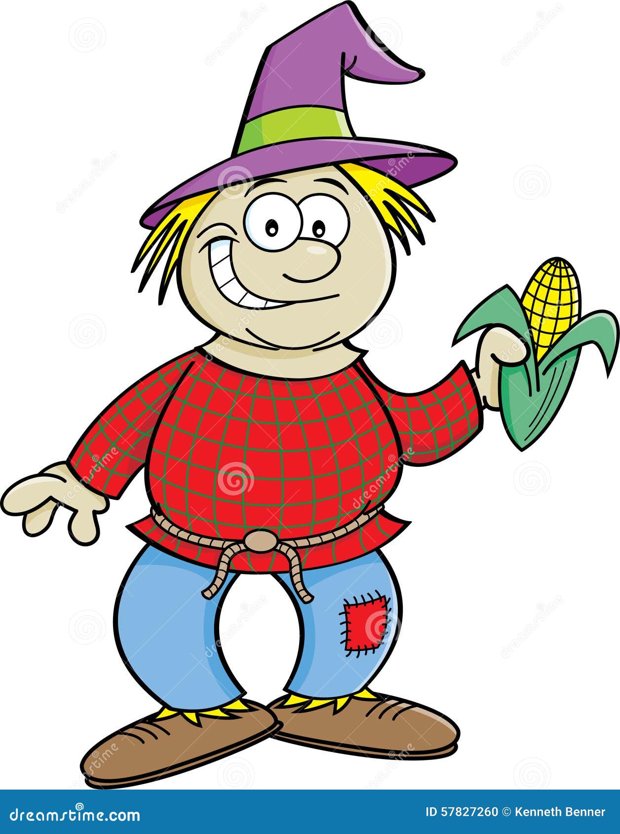 Cartoon Scarecrow Holding an Ear of Corn. Stock Vector - Illustration