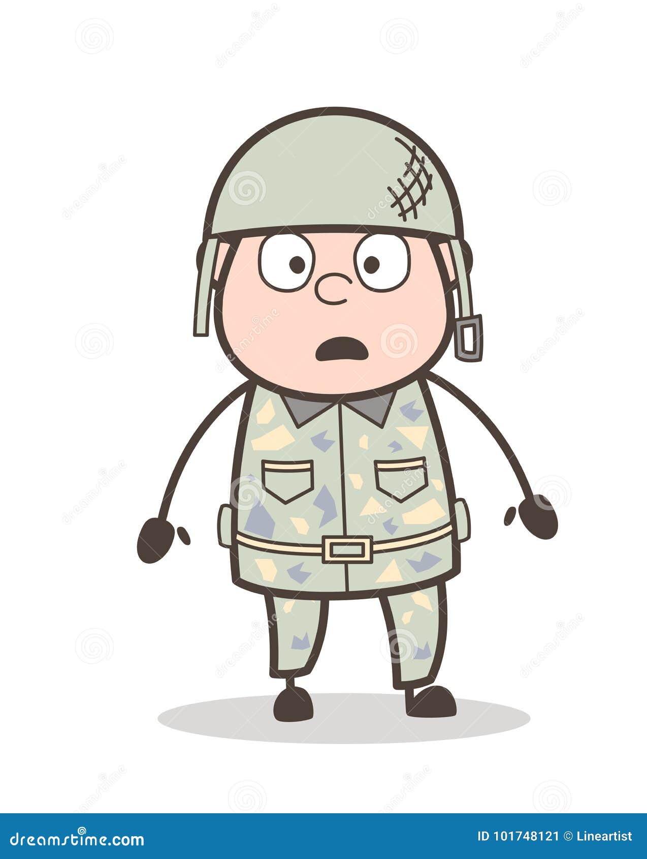 Cartoon Scared Army Officer Face Expression Vector Illustration Stock
