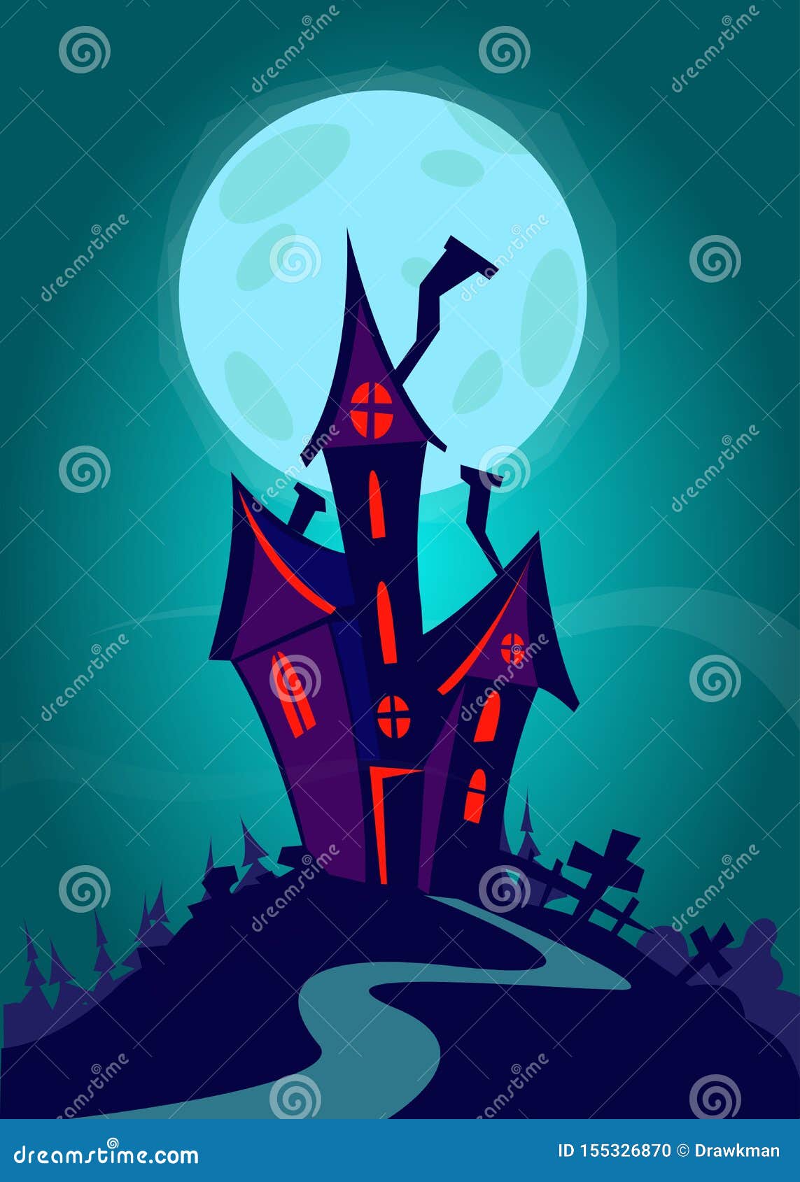 Cartoon Scary Haunted House. Halloween Vector Illustration Stock Vector -  Illustration of celebration, gravestone: 155326870