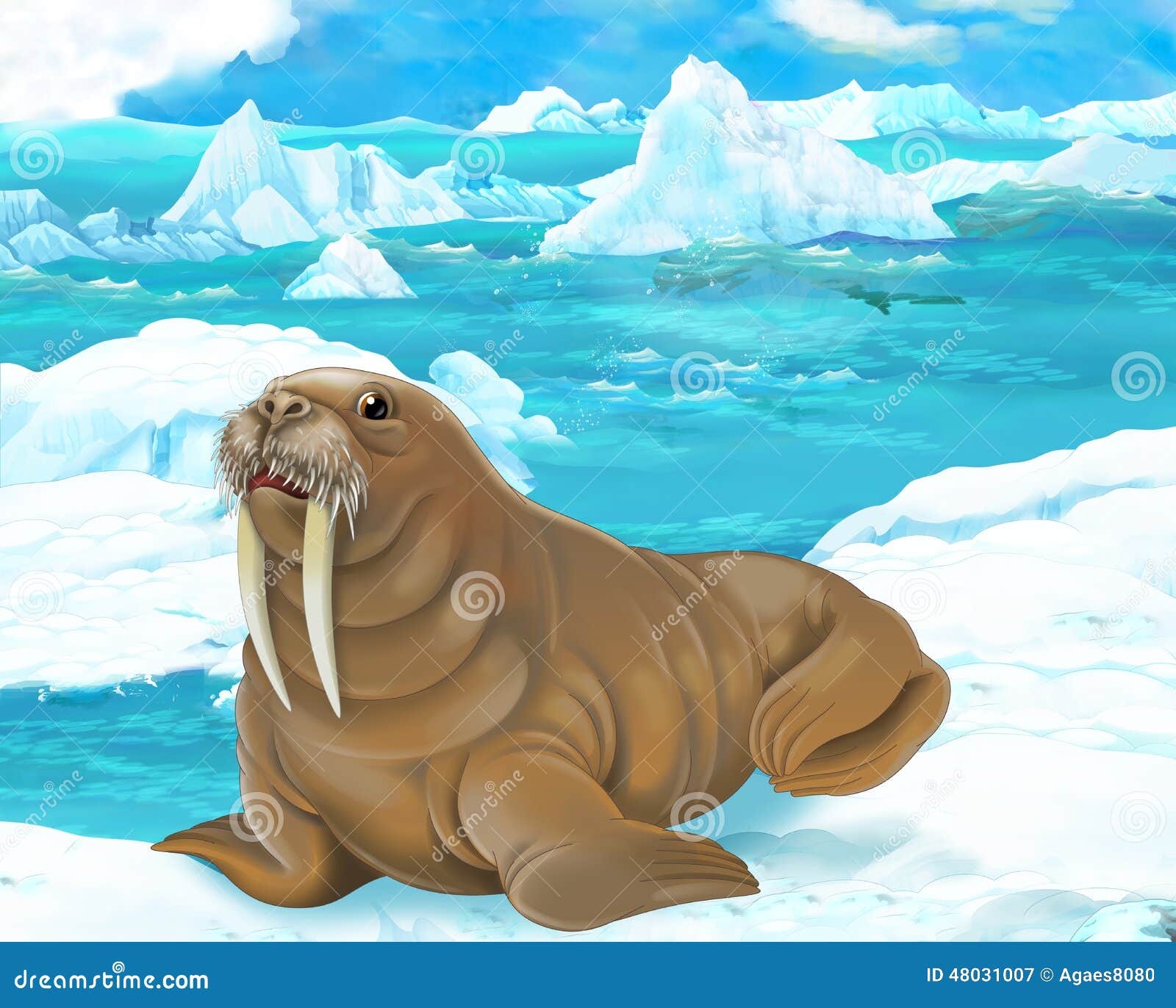 Cartoon Scene - Arctic Animals - Walrus Stock Illustration - Illustration  of tilling, animal: 48031007
