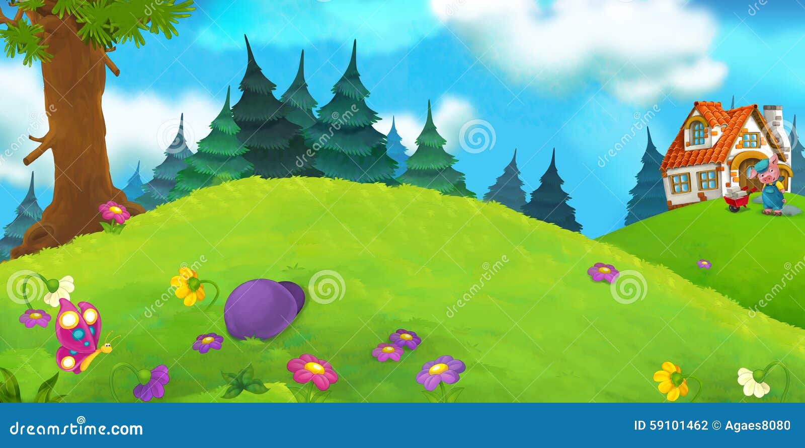 Cartoon scene stock illustration. Illustration of farm - 59101462