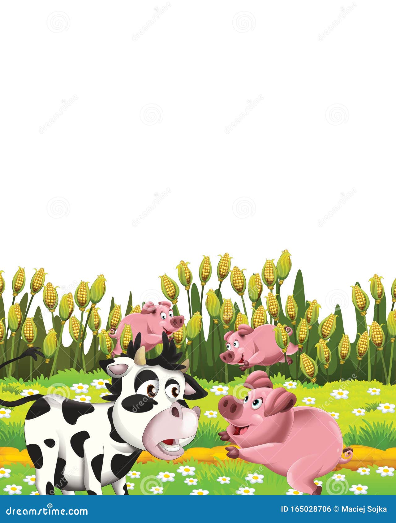Cartoon Scene with Cow and Pig on a Farm Having Fun on White Background  Stock Illustration - Illustration of nice, design: 165028706
