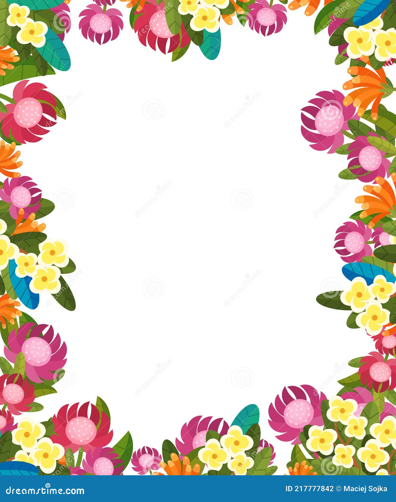 Cartoon Scene Floral Frame Colorful Flowers Illustration Stock ...