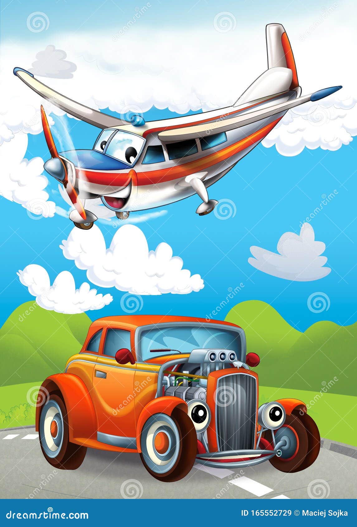 Cartoon Scene with Happy and Funny Sports Car and Plane Illustration for Children Stock Illustration - Illustration of children, cartoon: 165552729 Cartoon Scene with Happy and Funny Sports Car and Plane Illustration for Children Stock Illustration - Illustration of children, cartoon: 165552729
