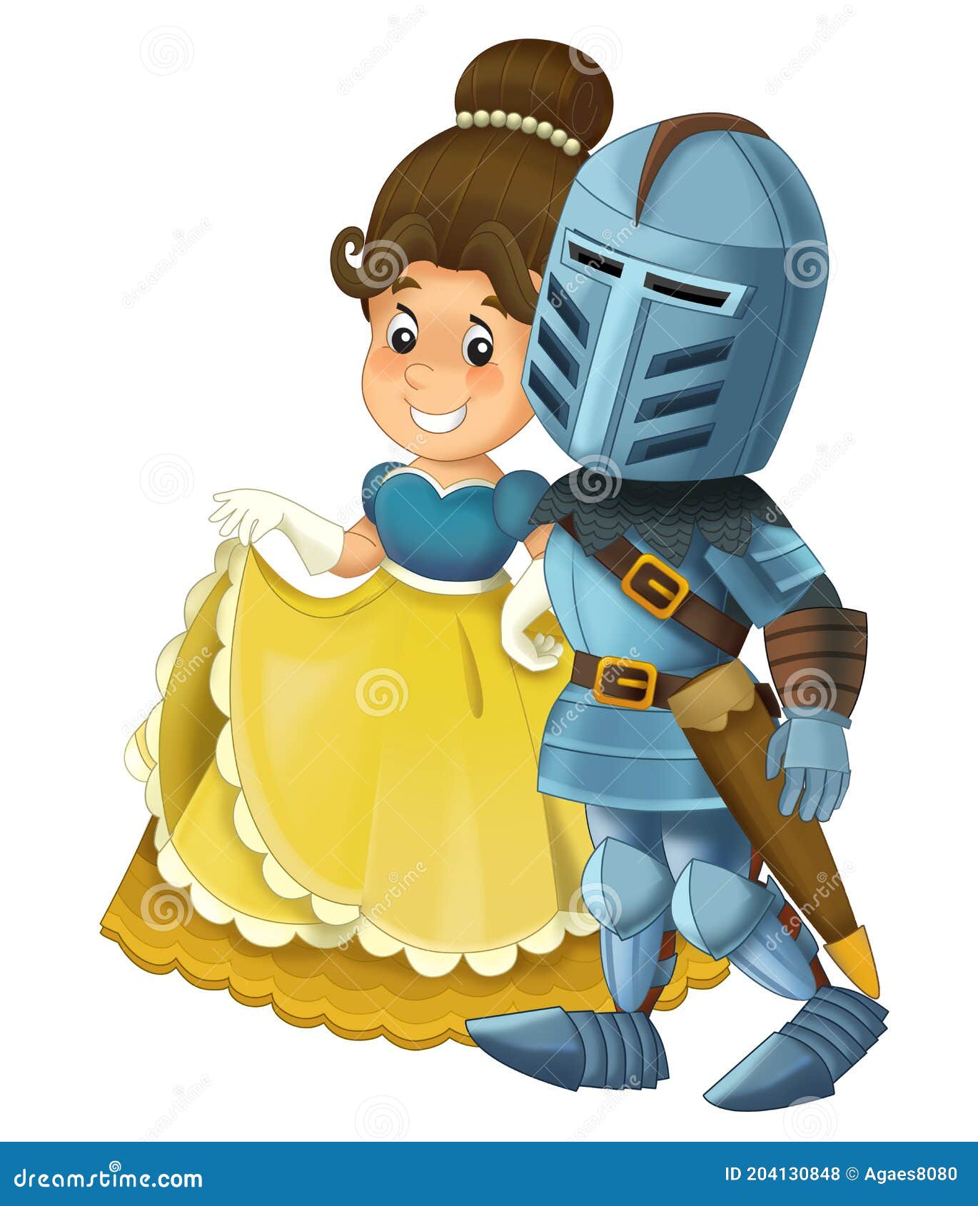 Cartoon Scene with Knight Prince and Princess Together on White Background  - Illustration Stock Illustration - Illustration of love, king: 204130848