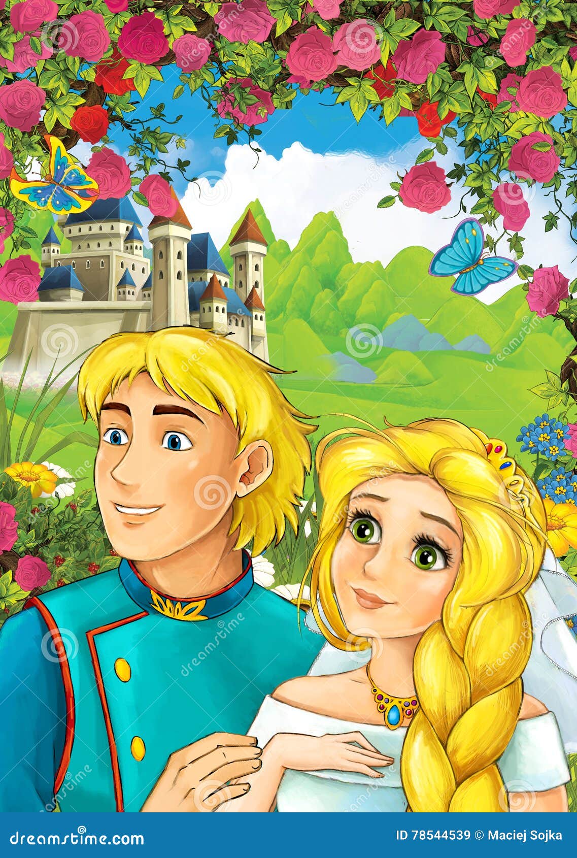 Cartoon Scene of Loving Couple - Prince and Princess - Castle in the  Background - for Different Fairy Tales Stock Illustration - Illustration of  looking, couple: 78544539
