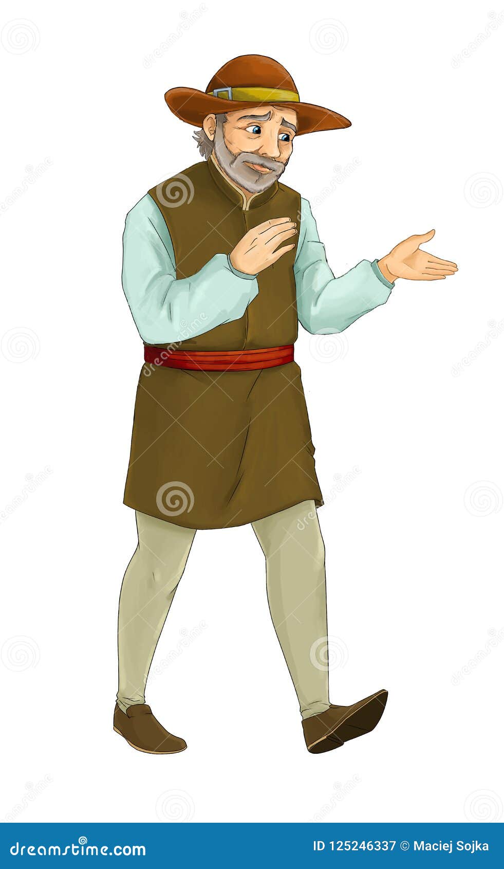 Cartoon Scene with Medieval Farmer on White Background Stock ...