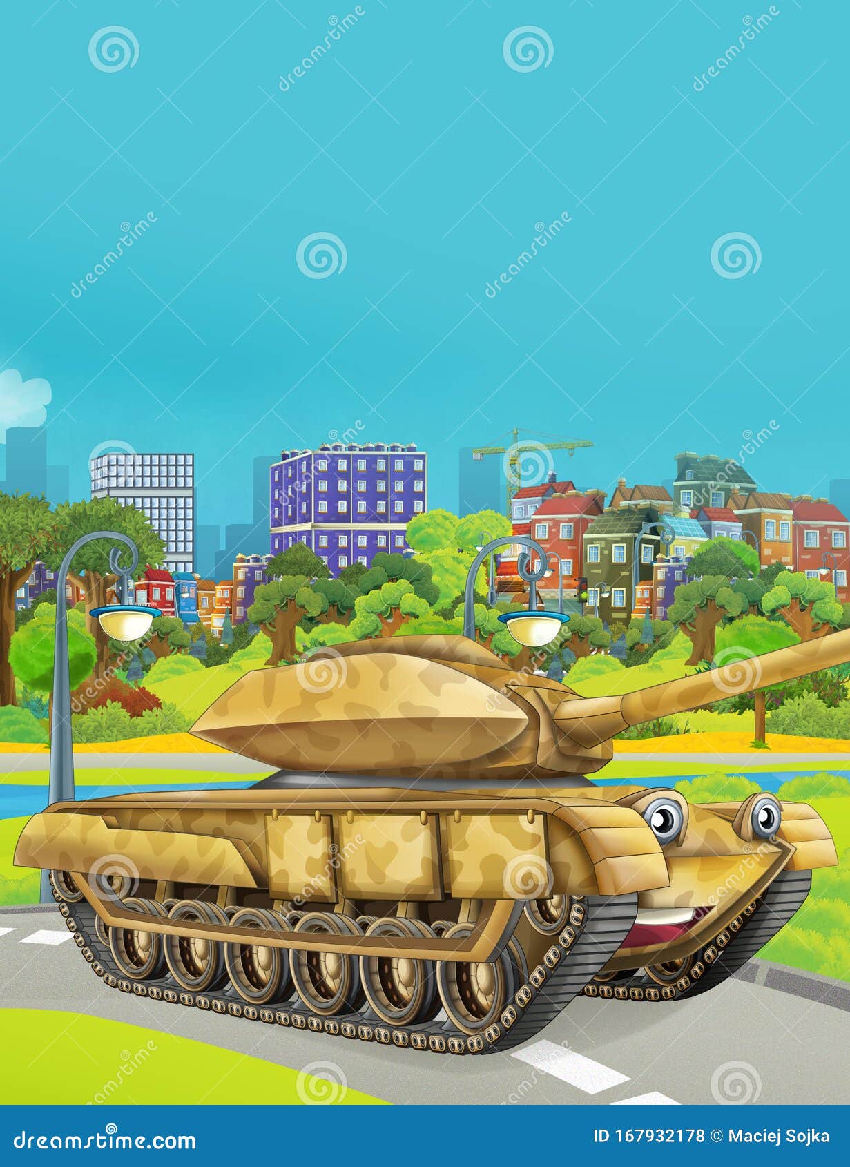 Cartoon Scene with Military Army Car Vehicle Tank on the Road Stock  Illustration - Illustration of road, driving: 167932178