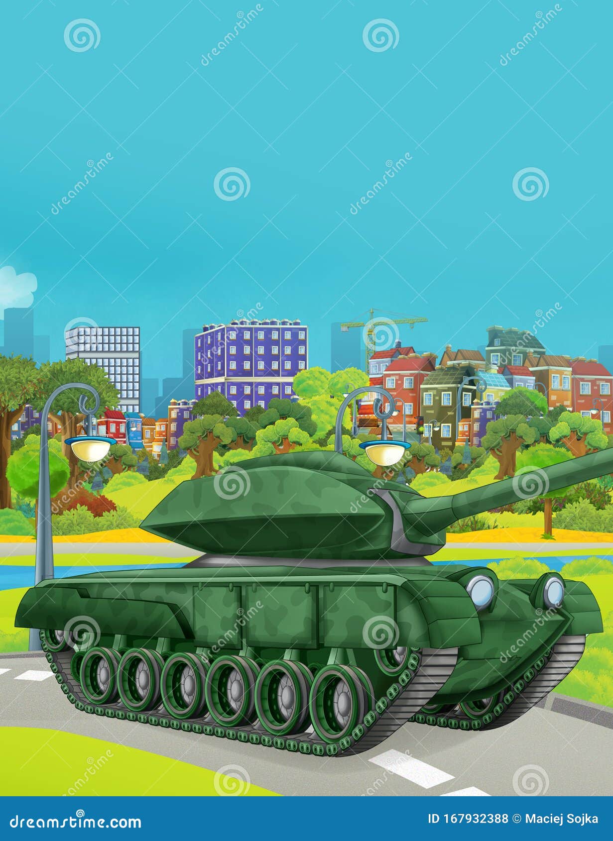 Cartoon Scene with Military Army Car Vehicle Tank on the Road -  Illustration Stock Illustration - Illustration of plane, driving: 167932388