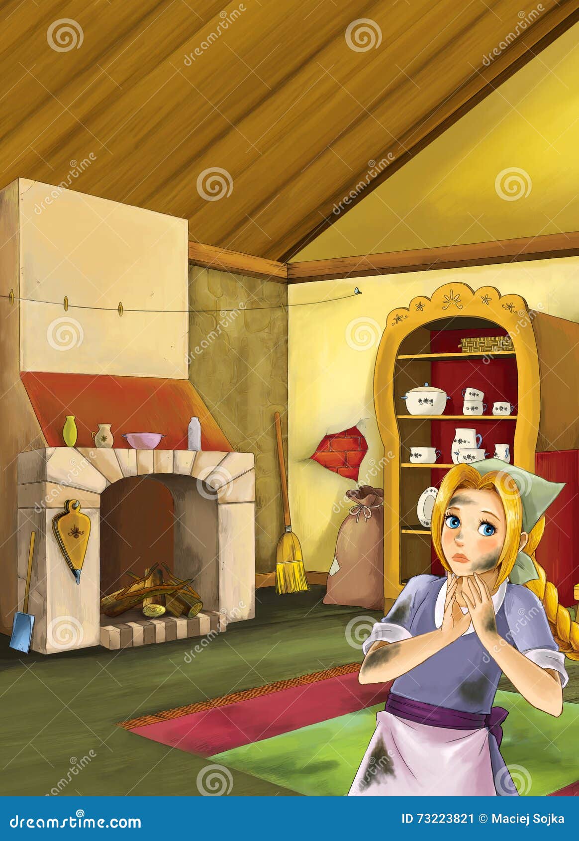 Cartoon Scene in the Old Traditional Kitchen - Young Dirty Girl - Cook or  House Help in it Stock Illustration - Illustration of cheerful, cook:  73223821