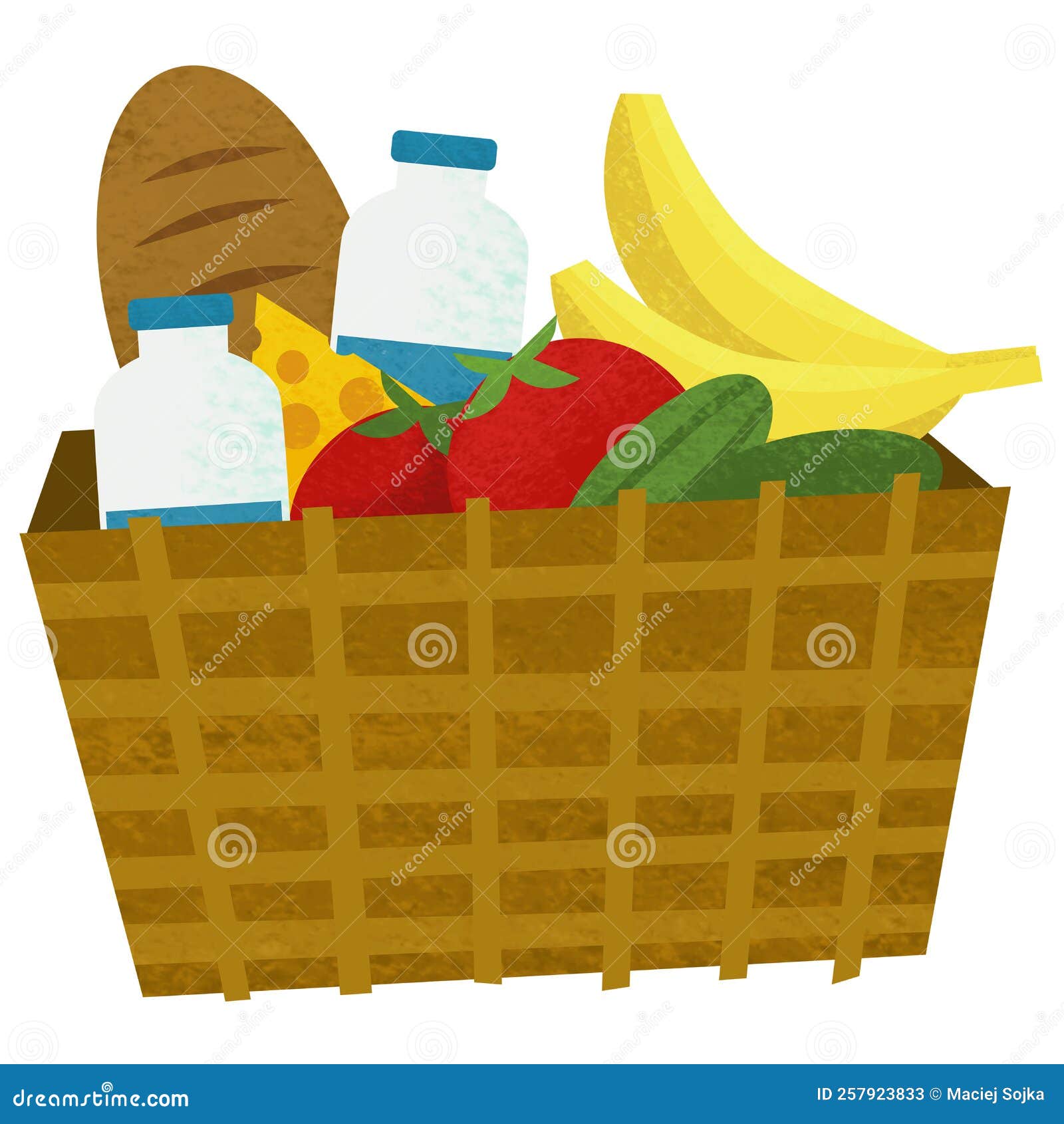 Cartoon Scene with Picnic Basket Full of Food Isolated Illustration ...