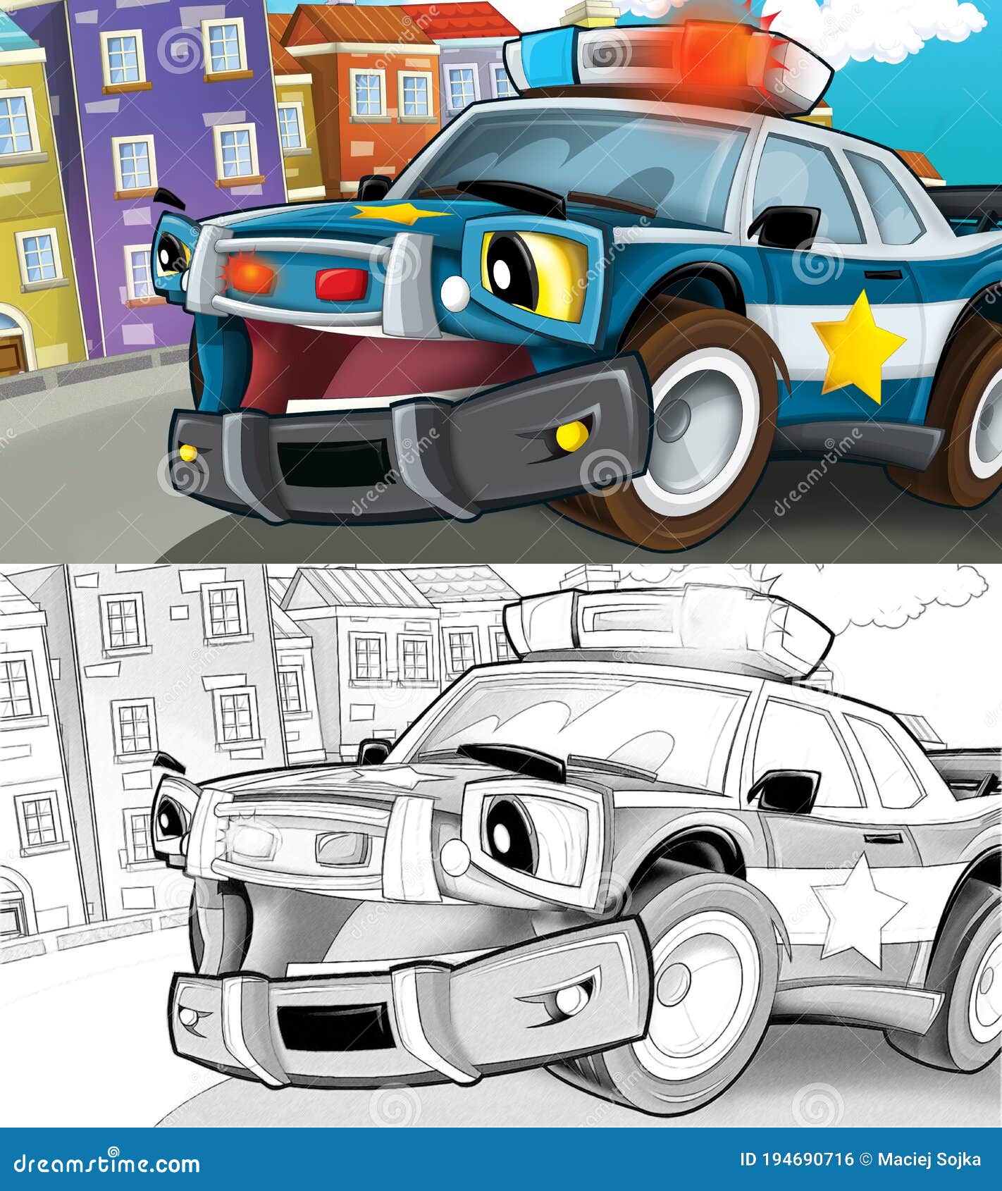 Cartoon Scene with Police Car in City Illustration Stock Illustration ...