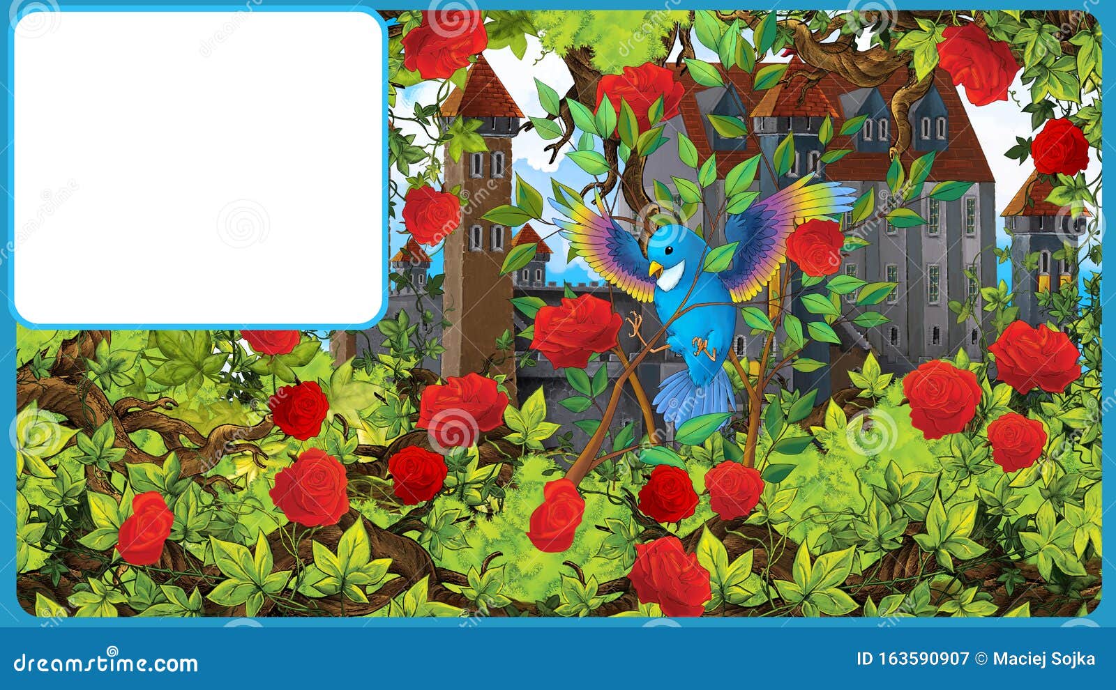 Cartoon Scene of Rose Garden Near Castle in the Background Illustration for  Children Stock Illustration - Illustration of kingdom, background: 163590907
