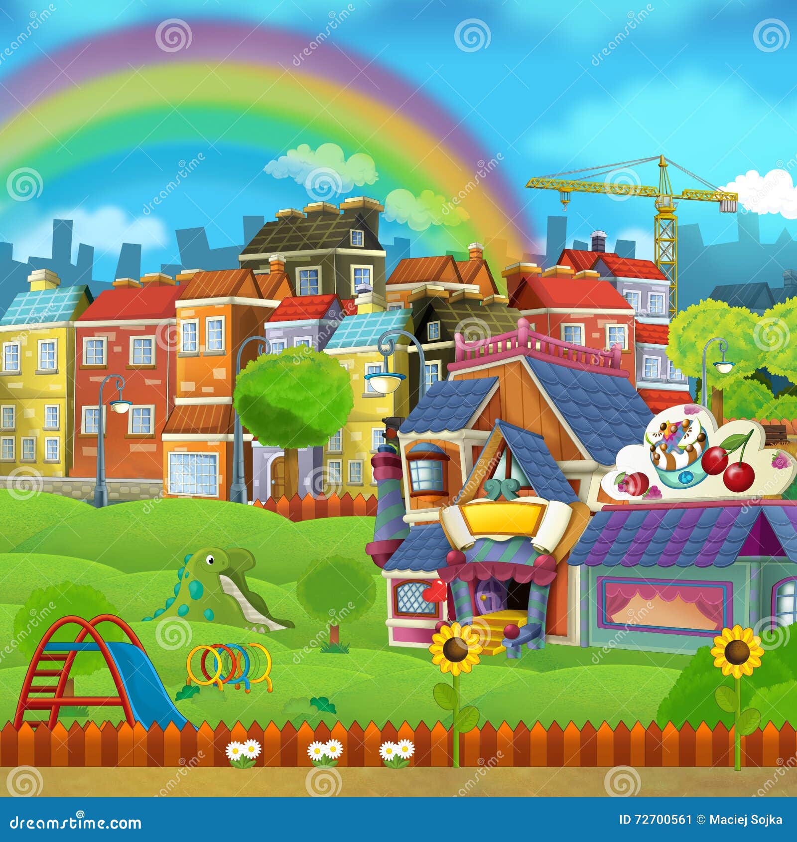 Cartoon Scene of a Street - Small Town - Stage for Different Usage Stock  Illustration - Illustration of flowers, architecture: 72700561