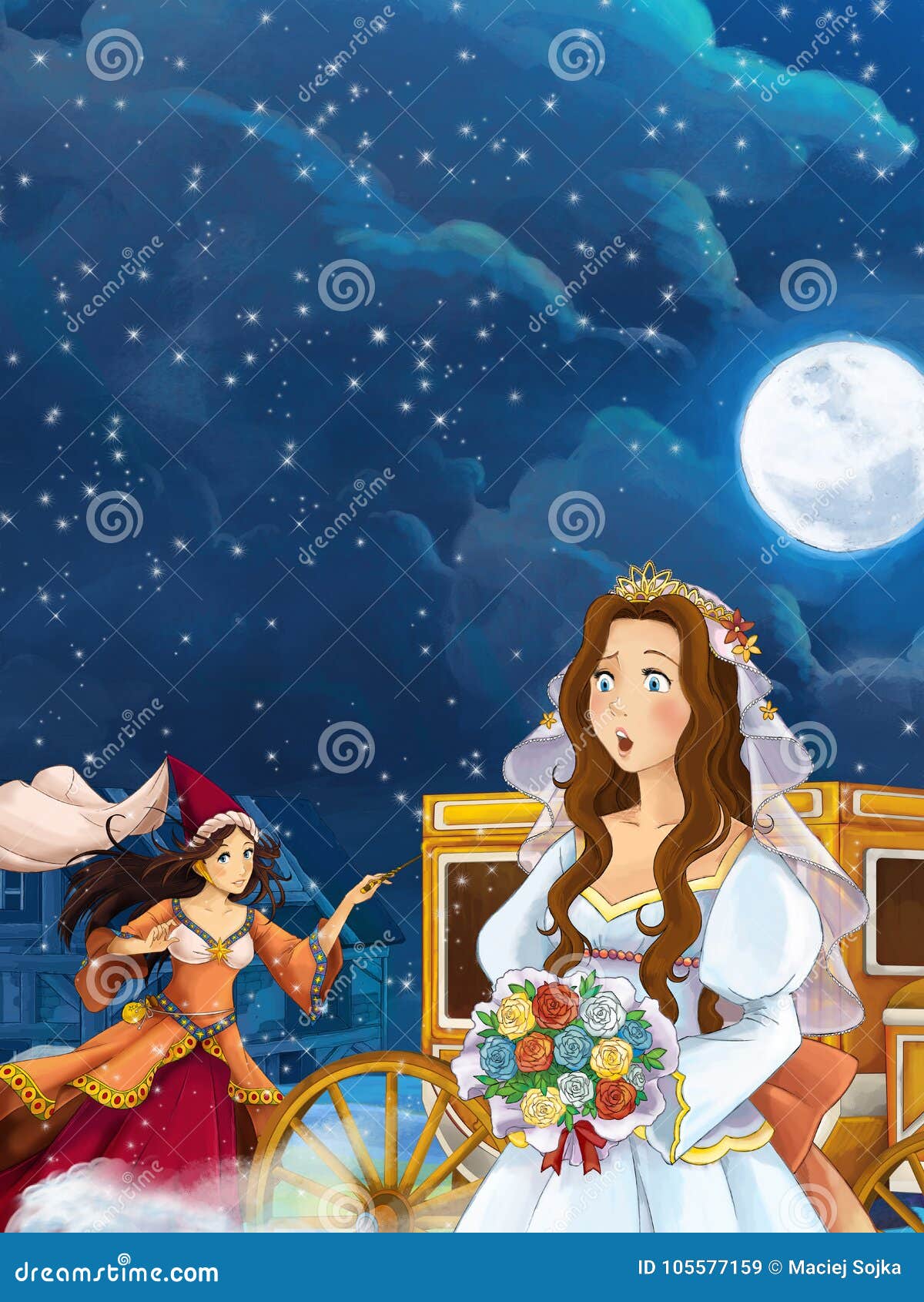 Cartoon Scene with Young and Beautiful Princess Smiling during Romantic  Night Stock Illustration - Illustration of girl, medieval: 105577159