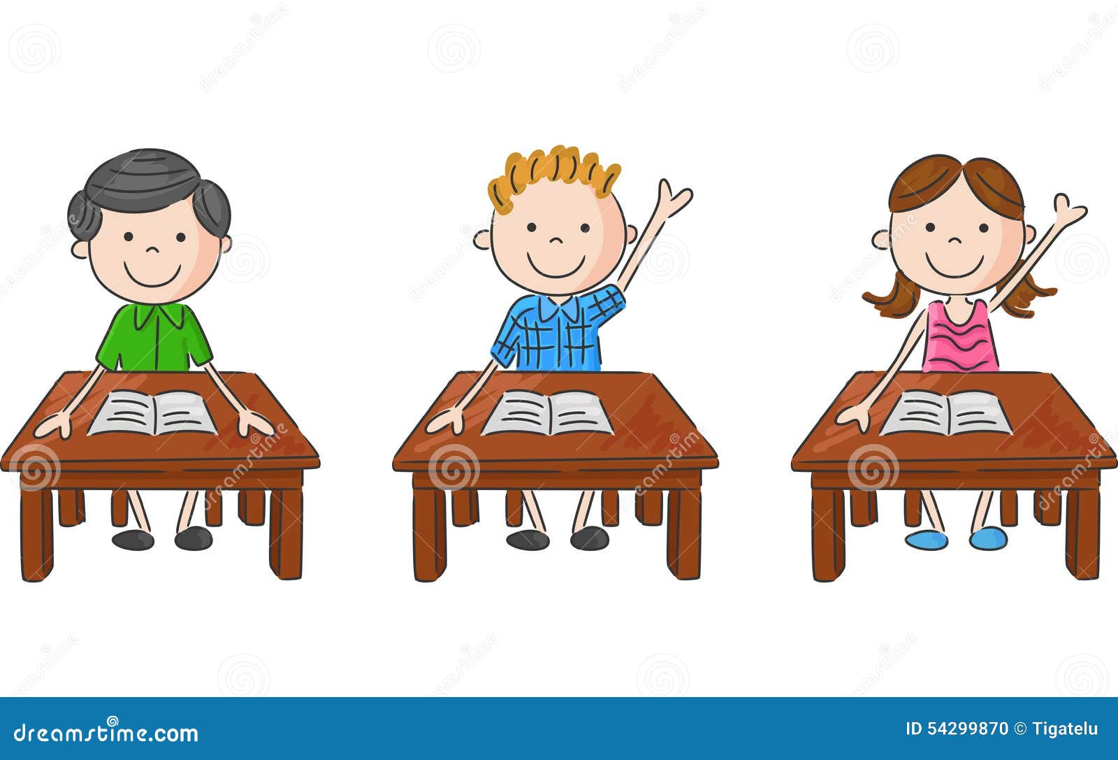 Cartoon School Kids Sitting On Table Stock Vector Illustration