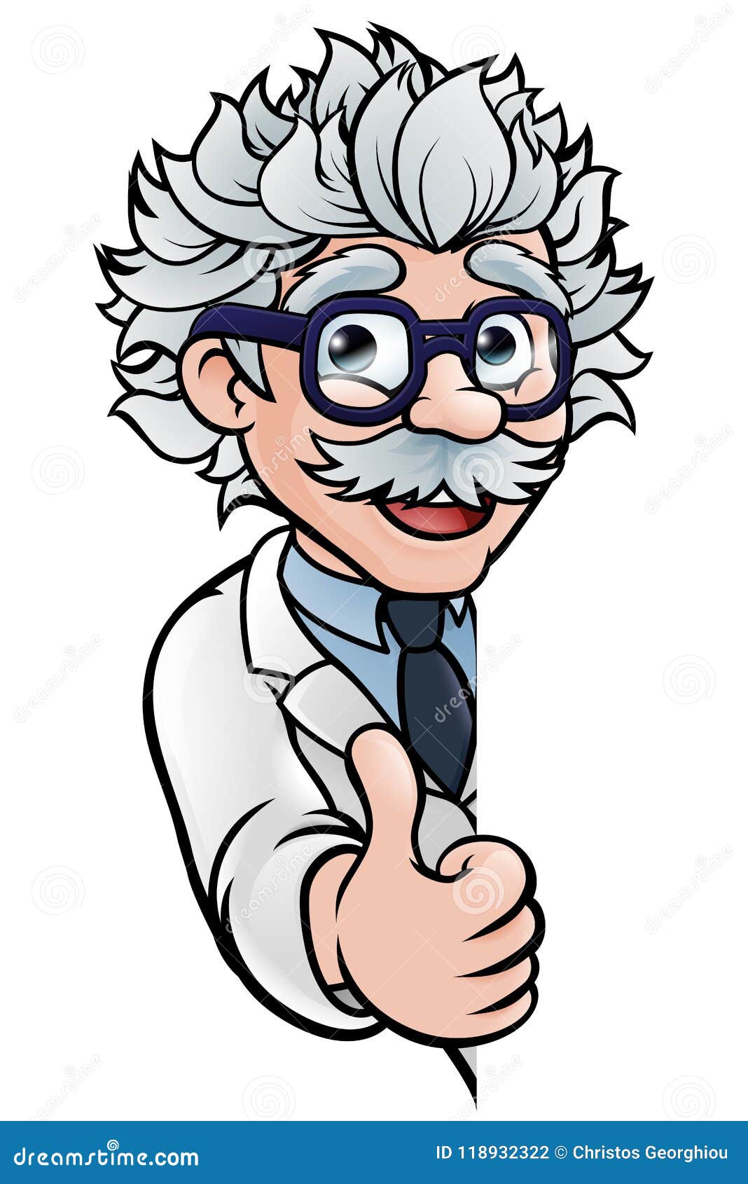 scientist cartoon character sign thumbs up
