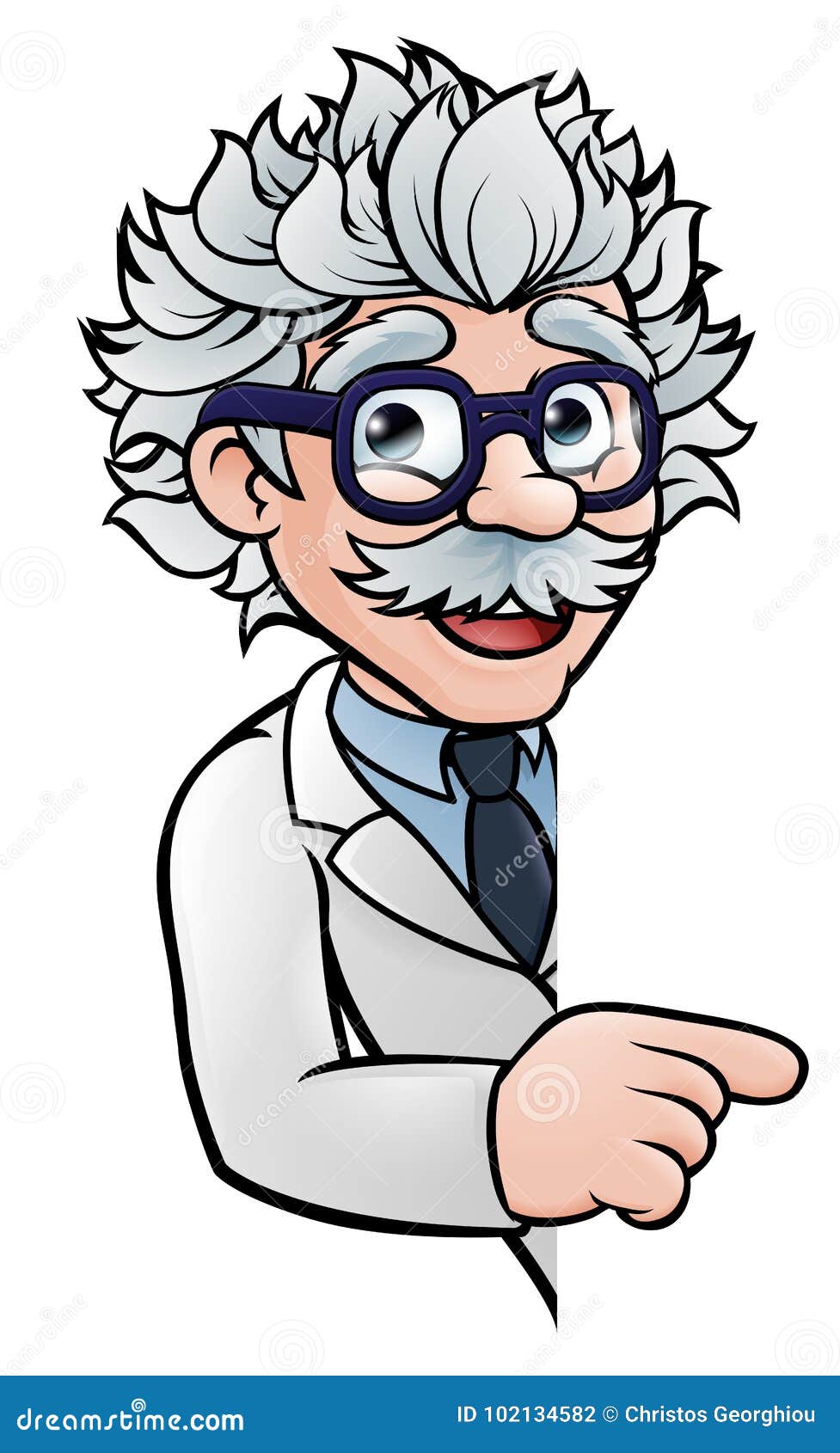 scientist cartoon character pointing sign