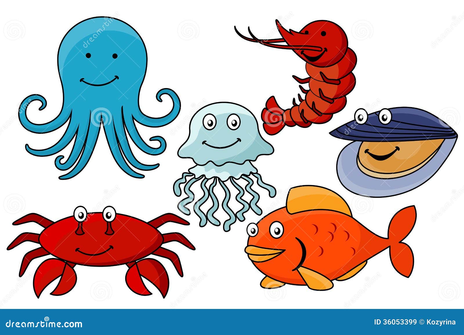 Cartoon sea animals. stock vector. Illustration of funny - 36053399