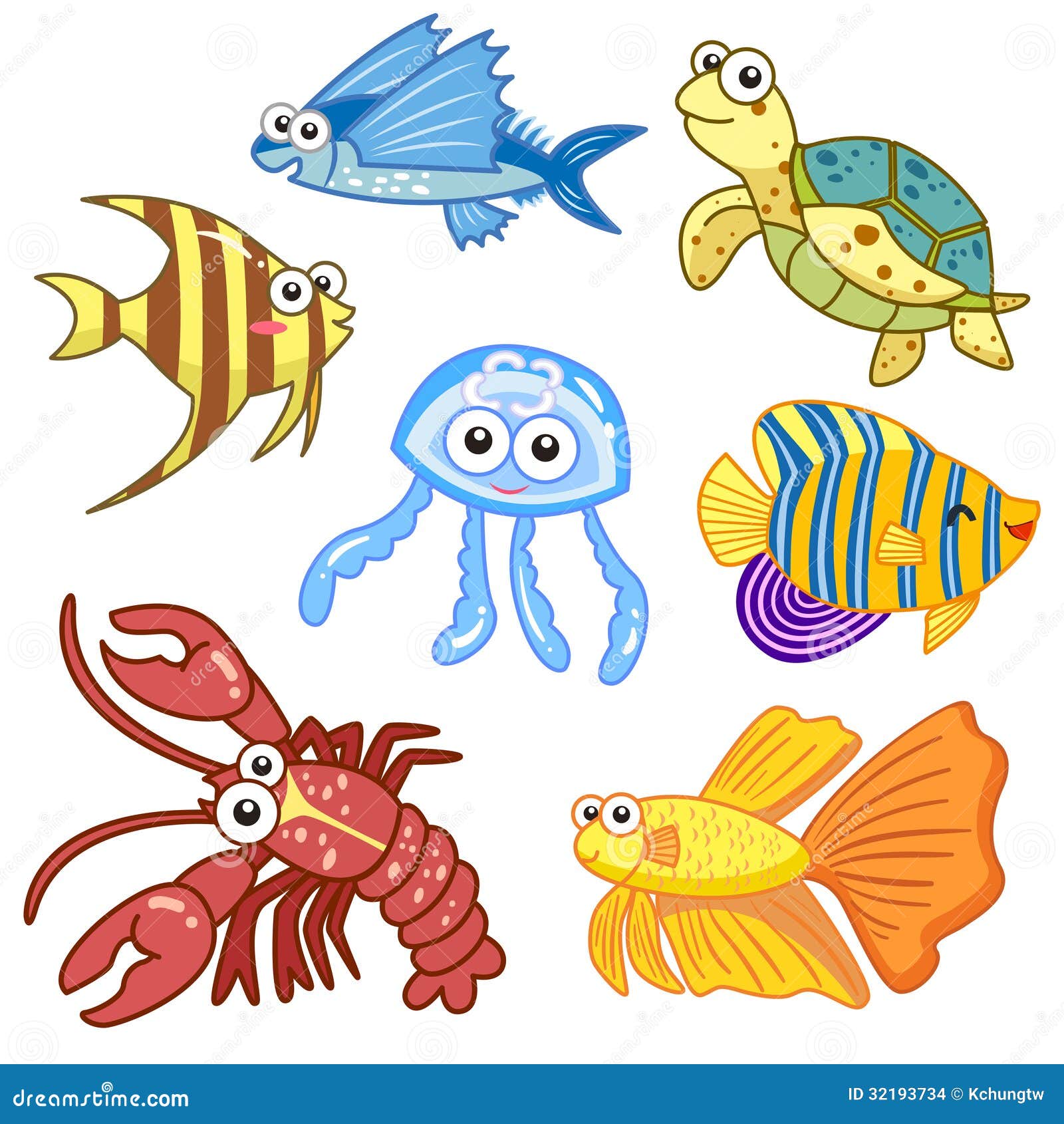 Cartoon Sea Animals Set with White Background Stock Vector ...