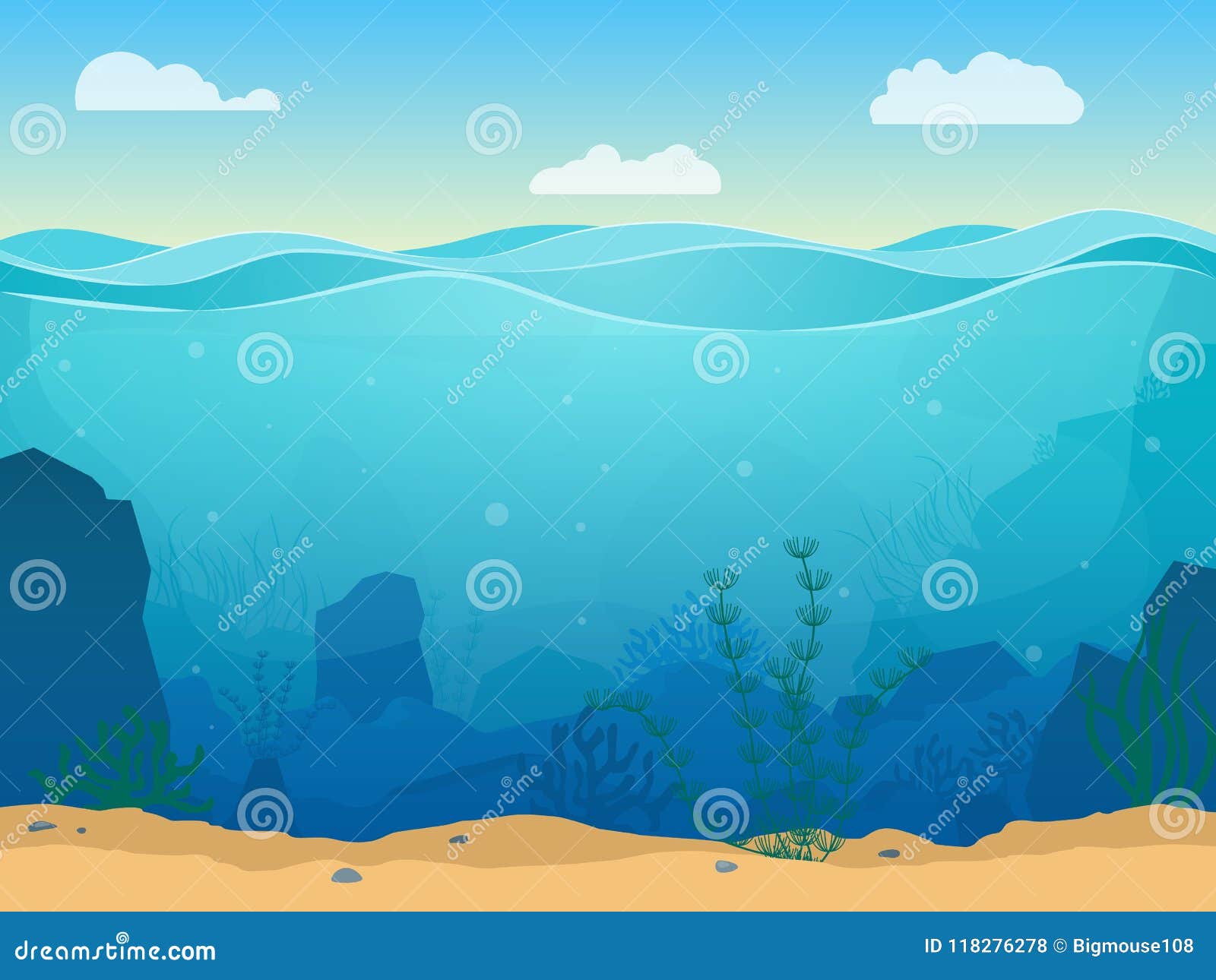 cartoon sea underwater scene color background. 