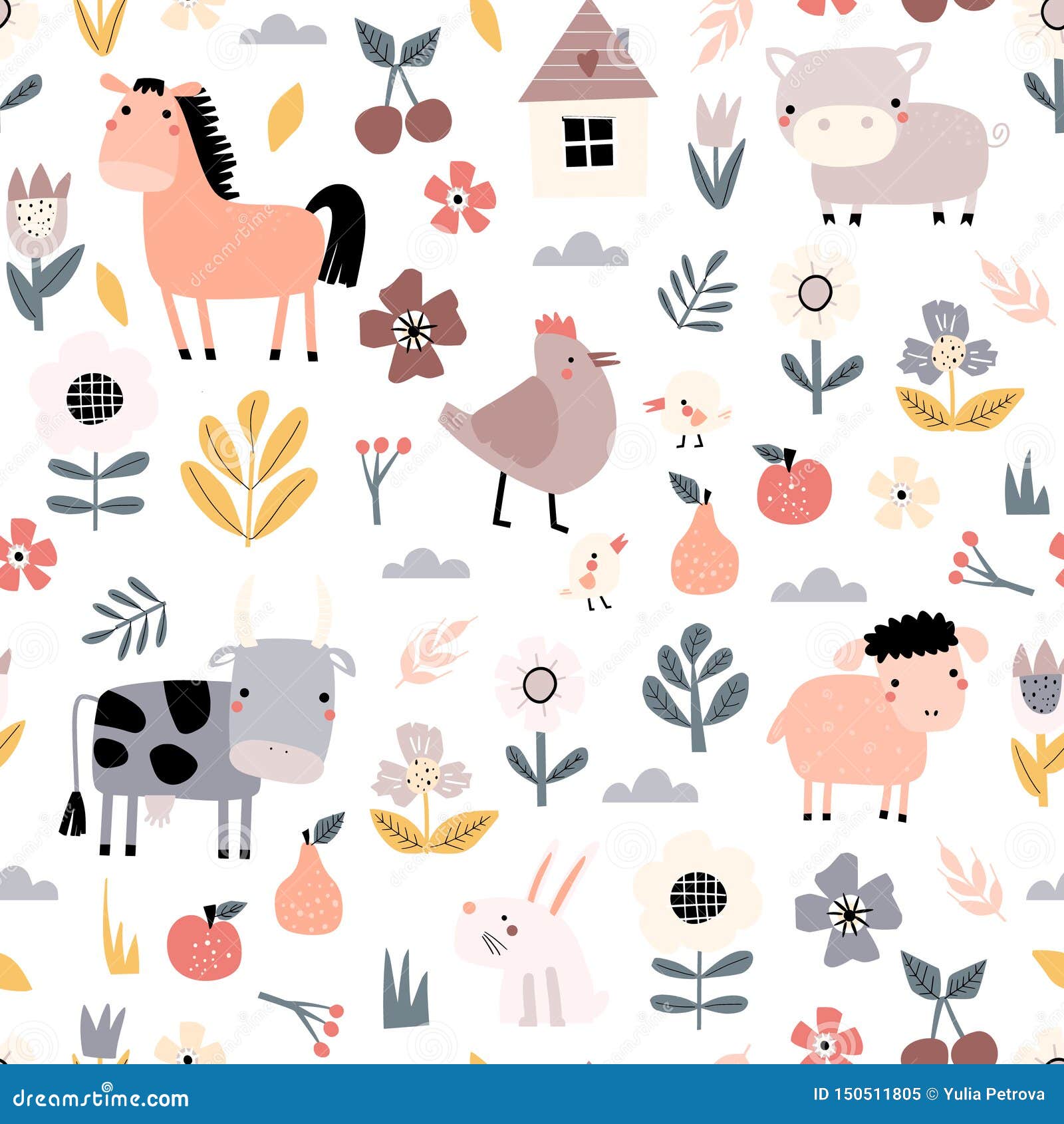 Download Cartoon Seamless Pattern With Farm Animals Stock Vector Illustration Of Farm Fruit 150511805