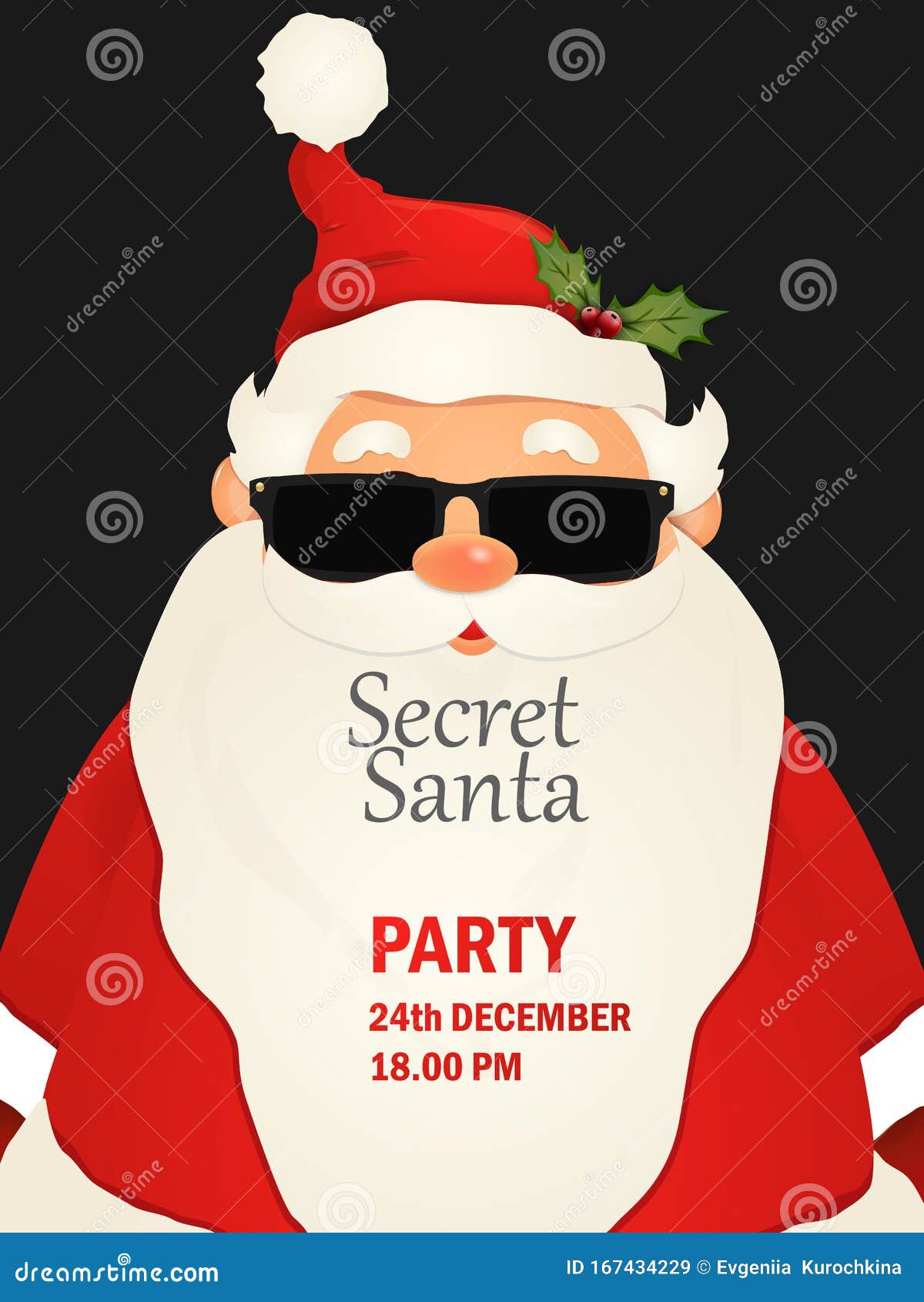 Cartoon Secret Santa Christmas Party Background Template with Santa Claus  and Black Glasses. Santa Clause for Winter and New Year Stock Illustration  - Illustration of icon, head: 167434229