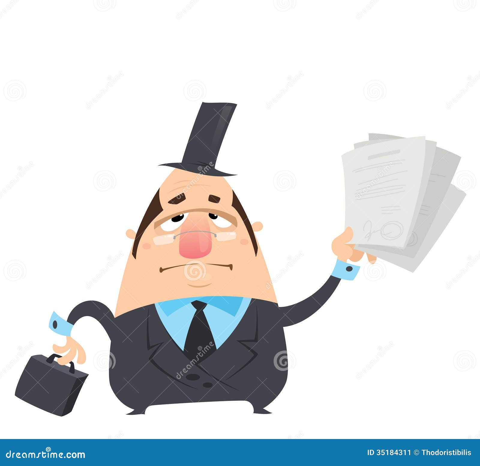 Cartoon Serious Man In Black Costume Holding Papers With Signatu Stock ...