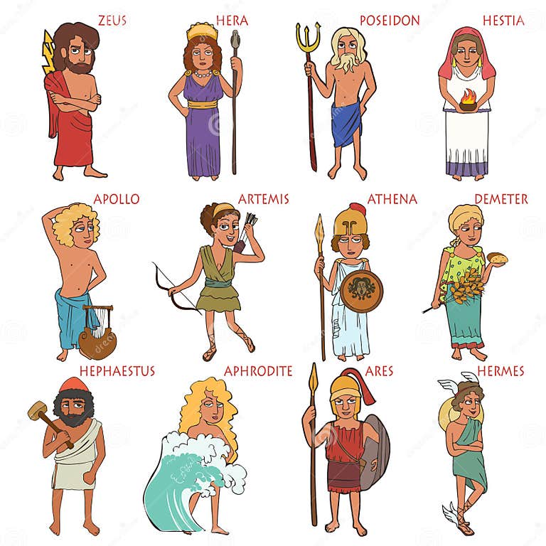 Cartoon Set of Ancient Greek Gods Stock Vector - Illustration of greece ...