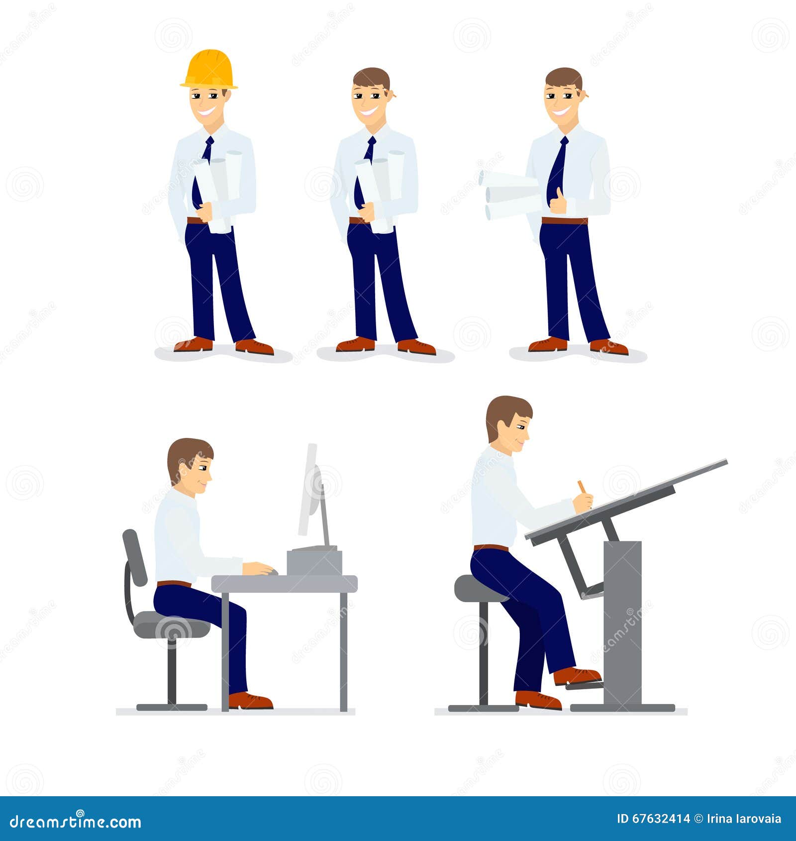Cartoon set of draftsman. stock vector. Illustration of industry 67632414